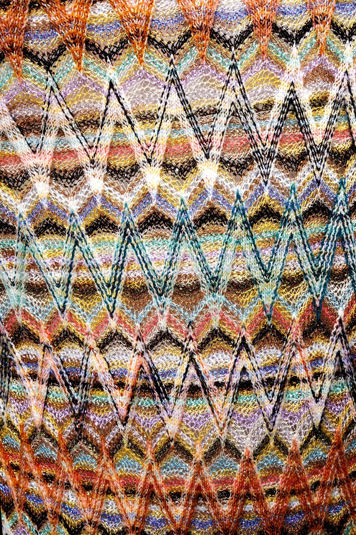 Missoni Orange Label Top Multicolor Metallic Knit Zig Zag Knit Cardigan 44/8