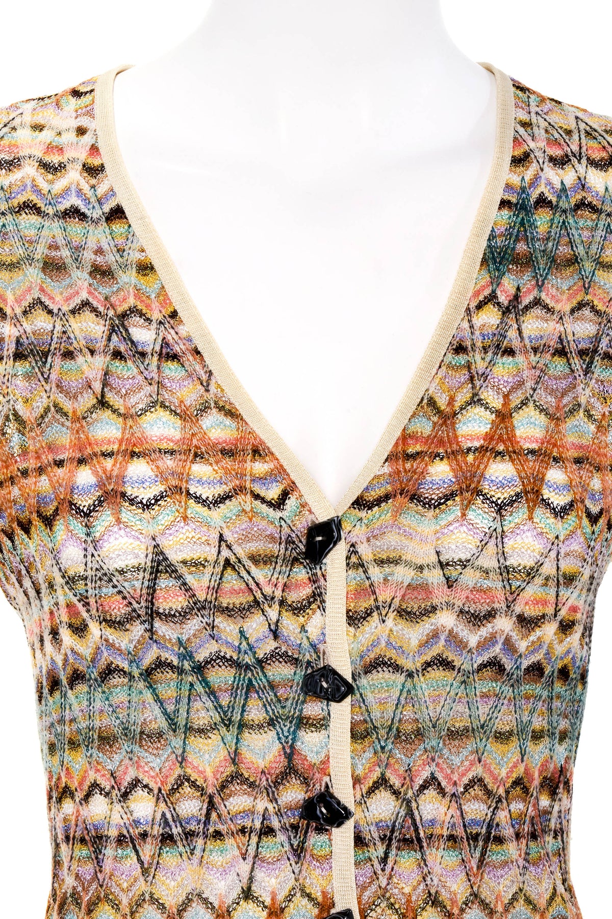 Missoni Orange Label Top Multicolor Metallic Knit Zig Zag Knit Cardigan 44/8