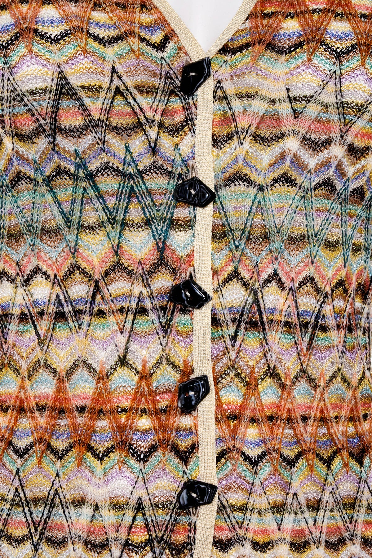 Missoni Orange Label Top Multicolor Metallic Knit Zig Zag Knit Cardigan 44/8
