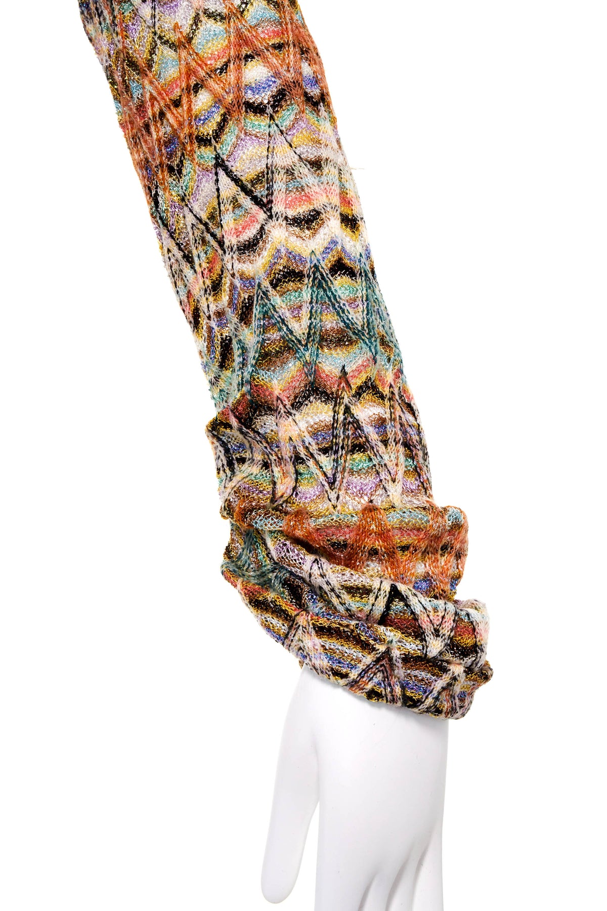 Missoni Orange Label Top Multicolor Metallic Knit Zig Zag Knit Cardigan 44/8