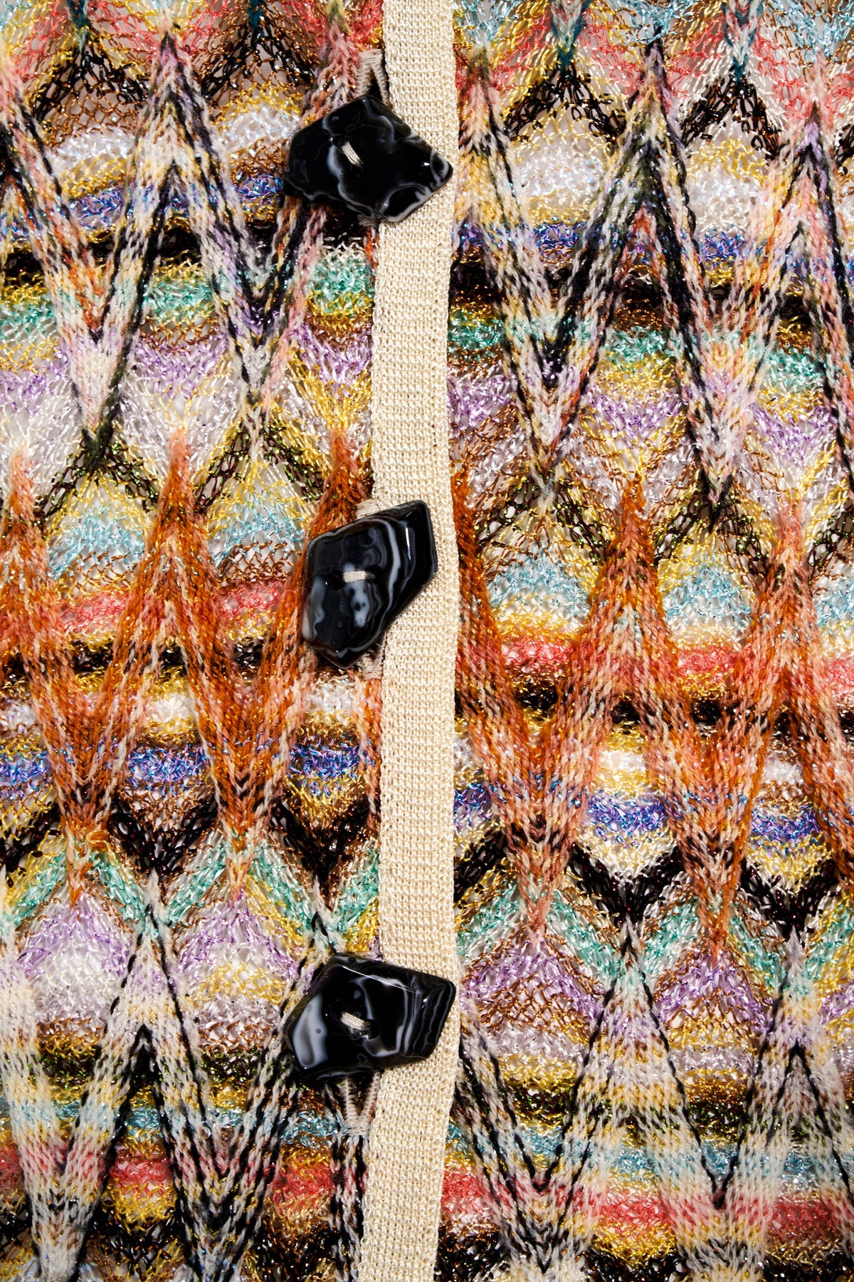 Missoni Orange Label Top Multicolor Metallic Knit Zig Zag Knit Cardigan 44/8