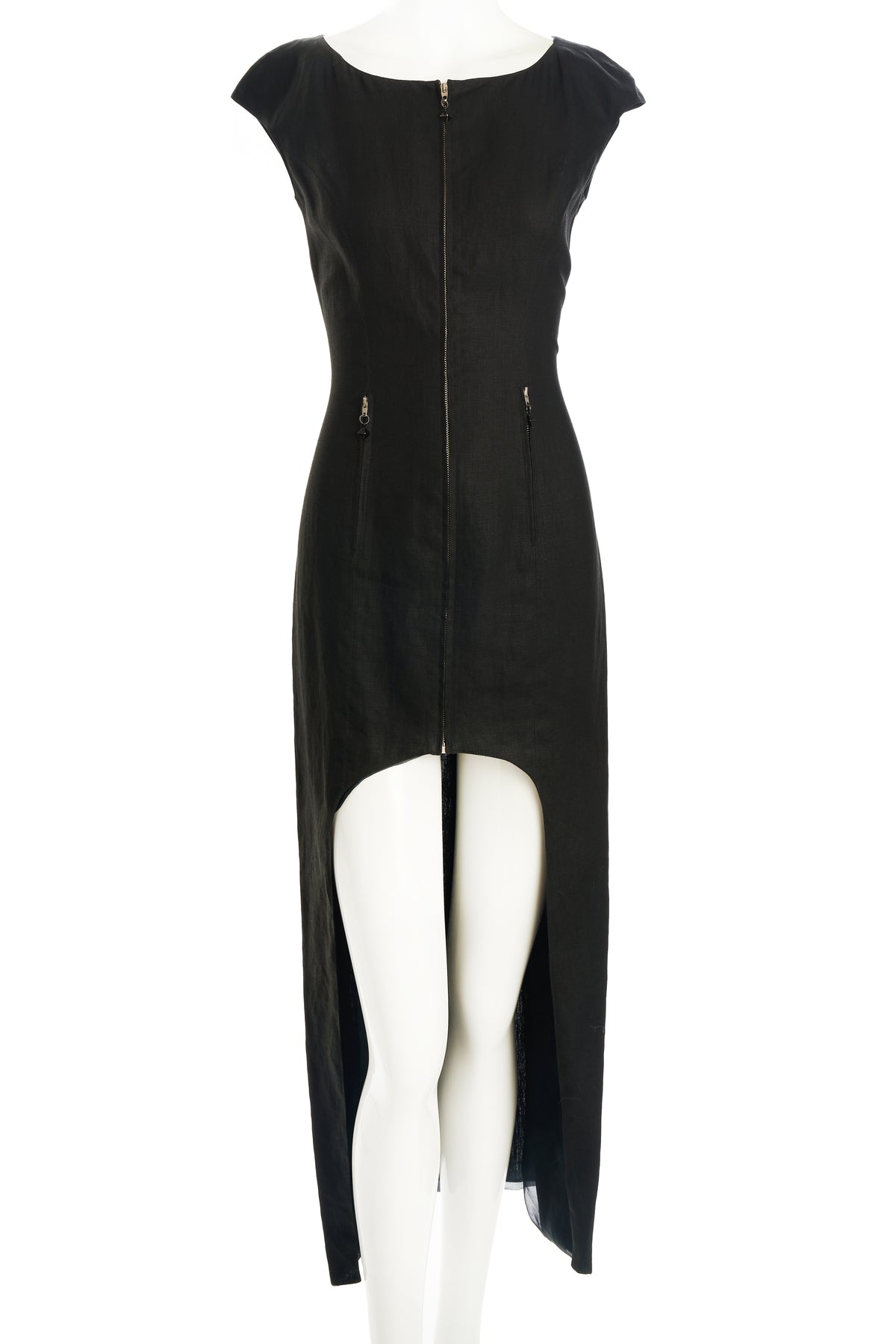 Claude Montana Hi/Lo Black Linen Sleeveless Dress Size 40/6