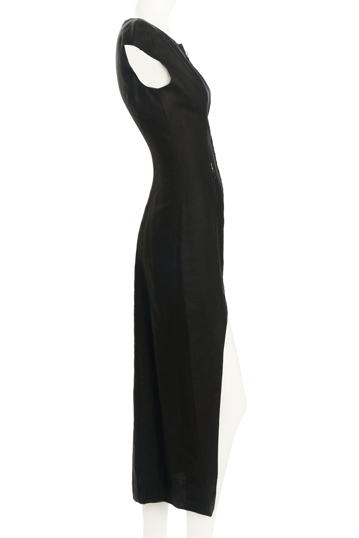 Claude Montana Hi/Lo Black Linen Sleeveless Dress Size 40/6