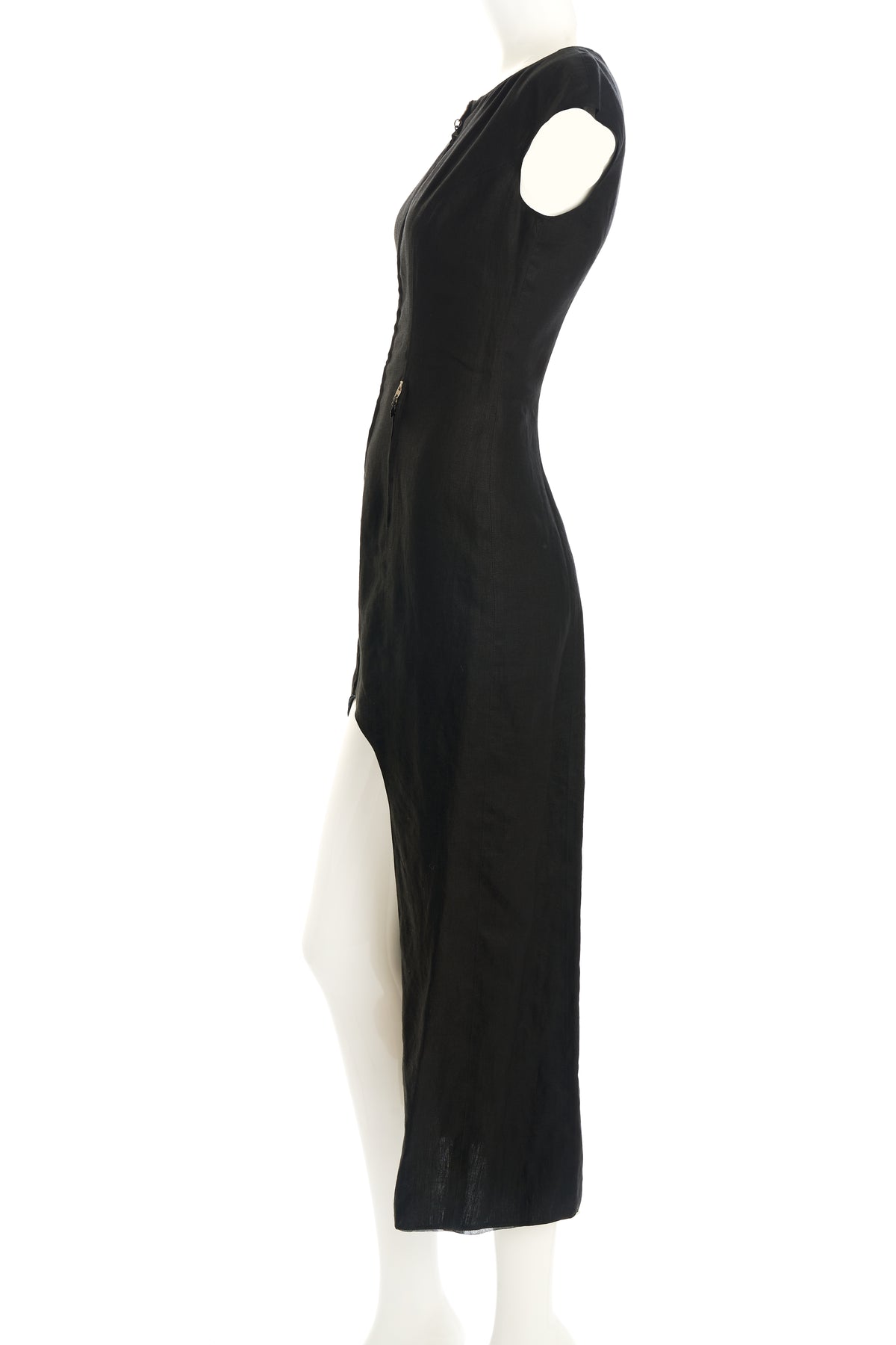 Claude Montana Hi/Lo Black Linen Sleeveless Dress Size 40/6