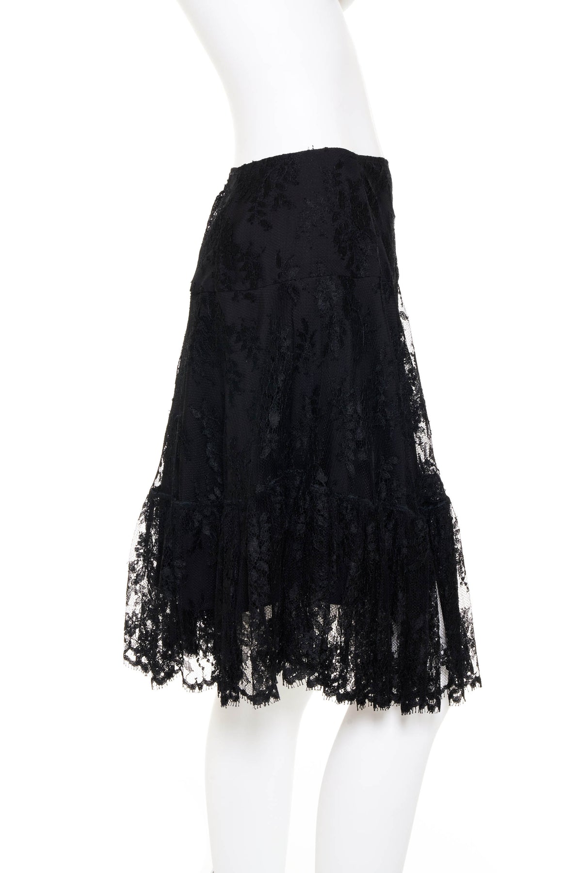 Morgane Lefey Black Lace Midi Skirt Size M