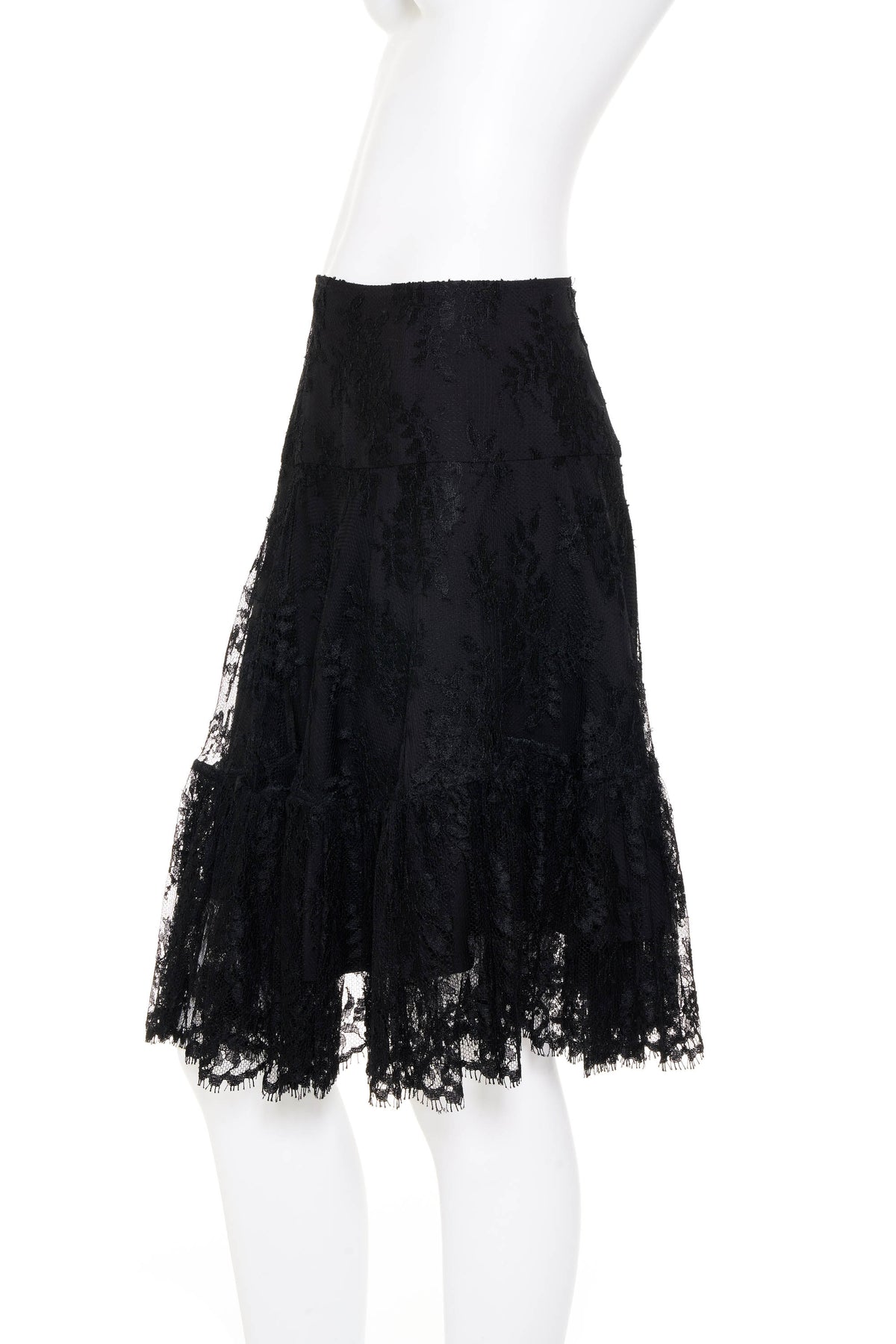 Morgane Lefey Black Lace Midi Skirt Size M