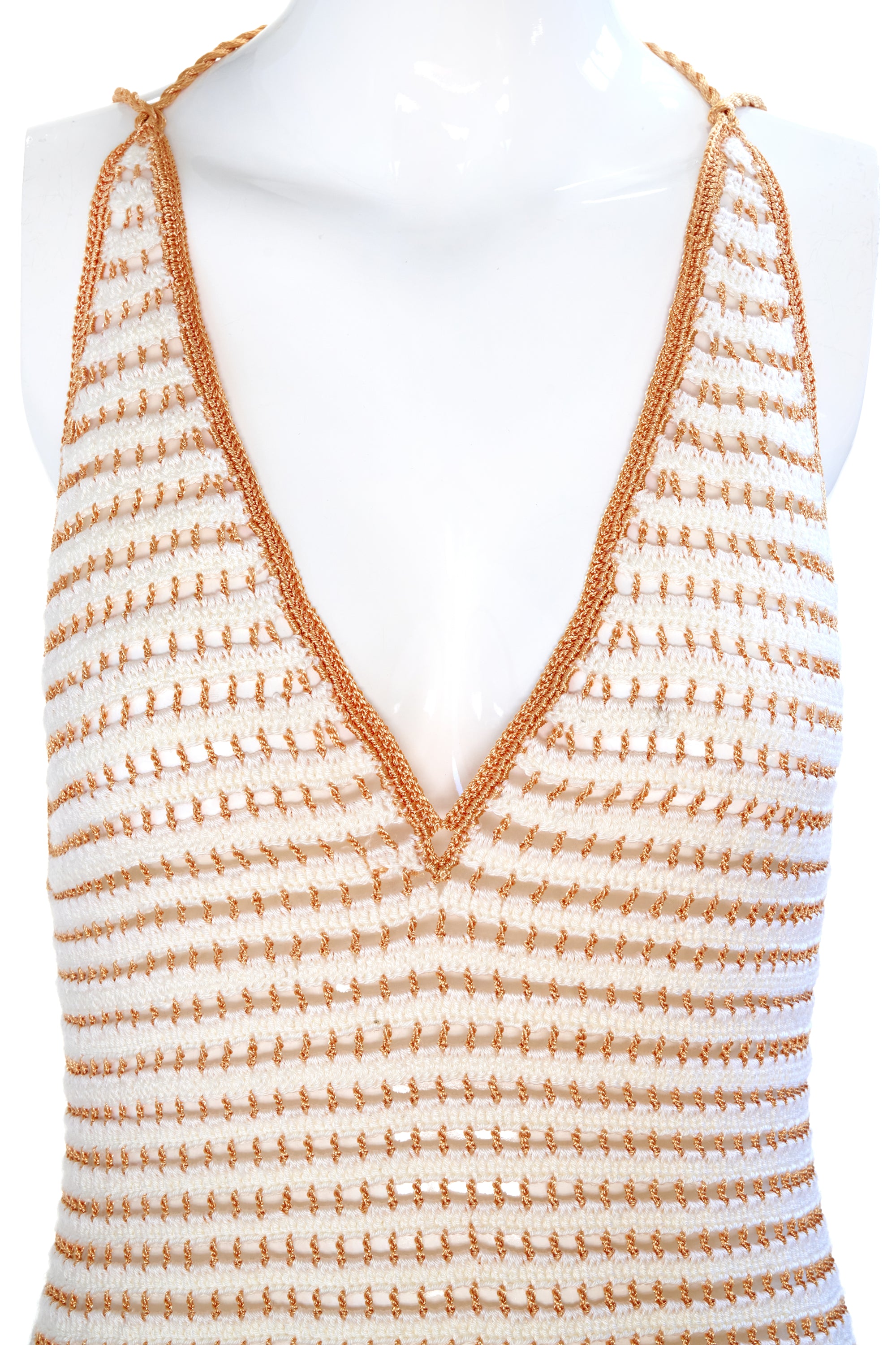 My Beachy Small Side Beige Crochet Short Dress