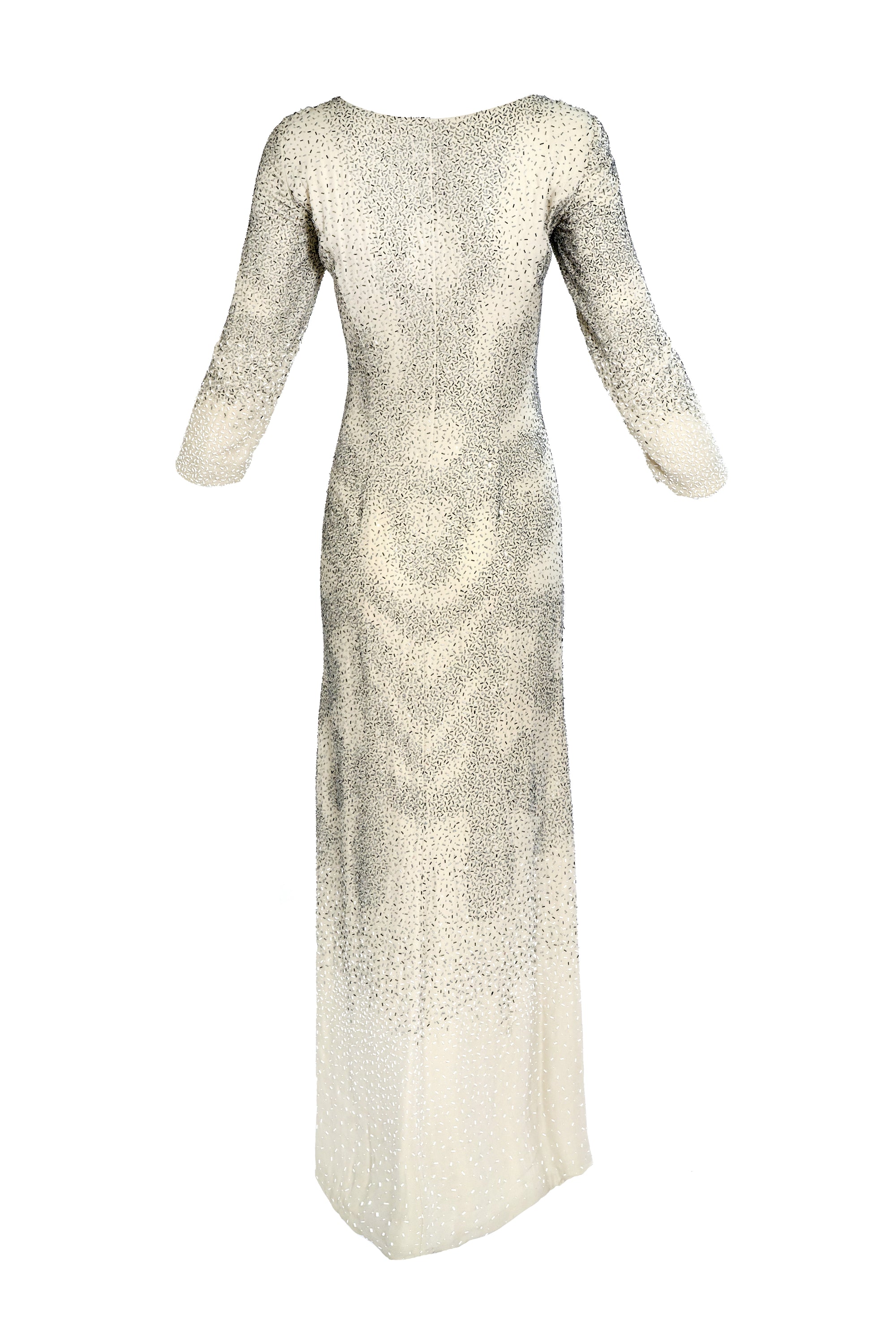 Oscar de La Renta Silver Beaded Long Sleeve Gown Size 4