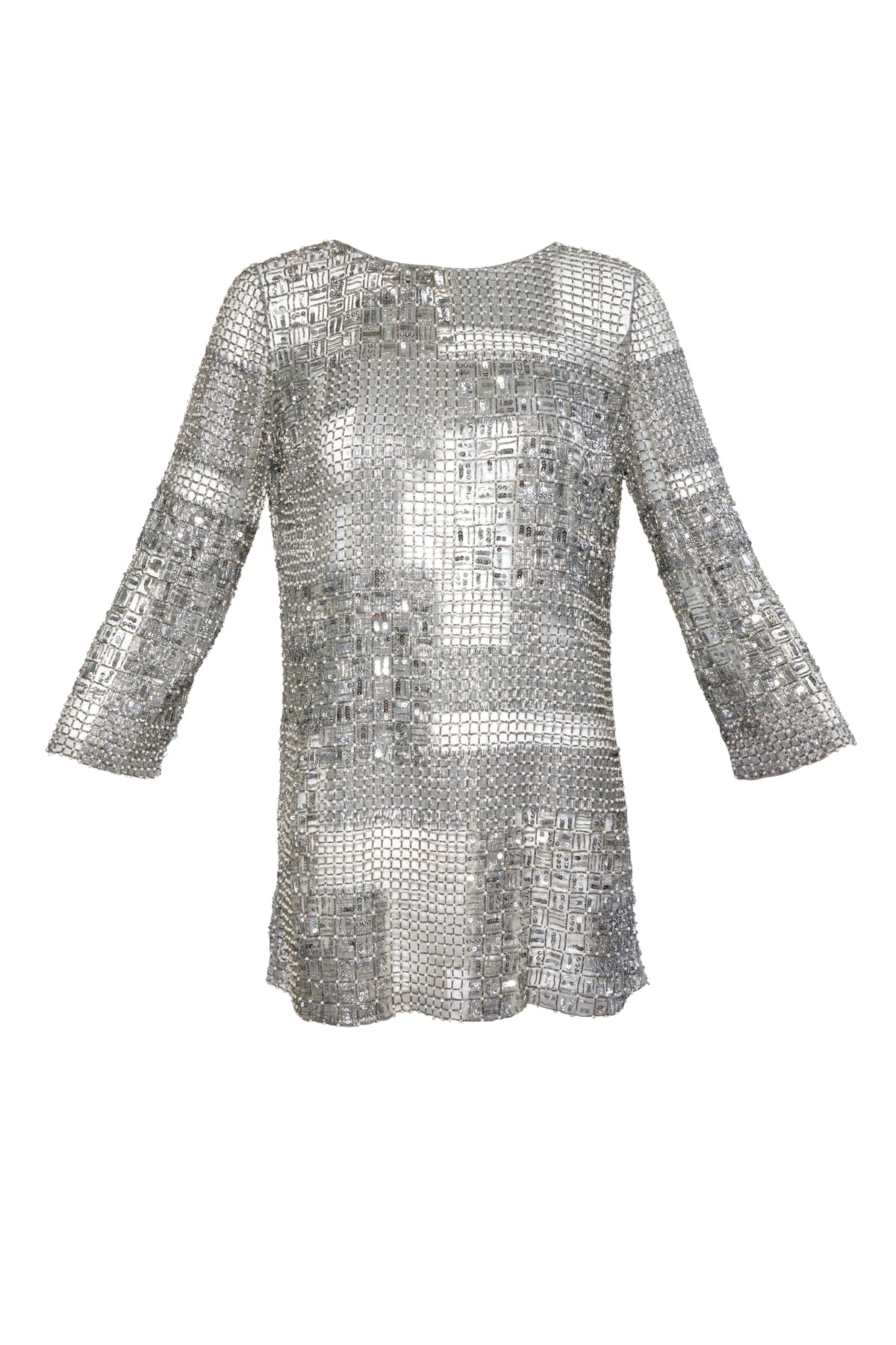 Oscar de La Renta Silver Pearl Beaded Shirt Size 4