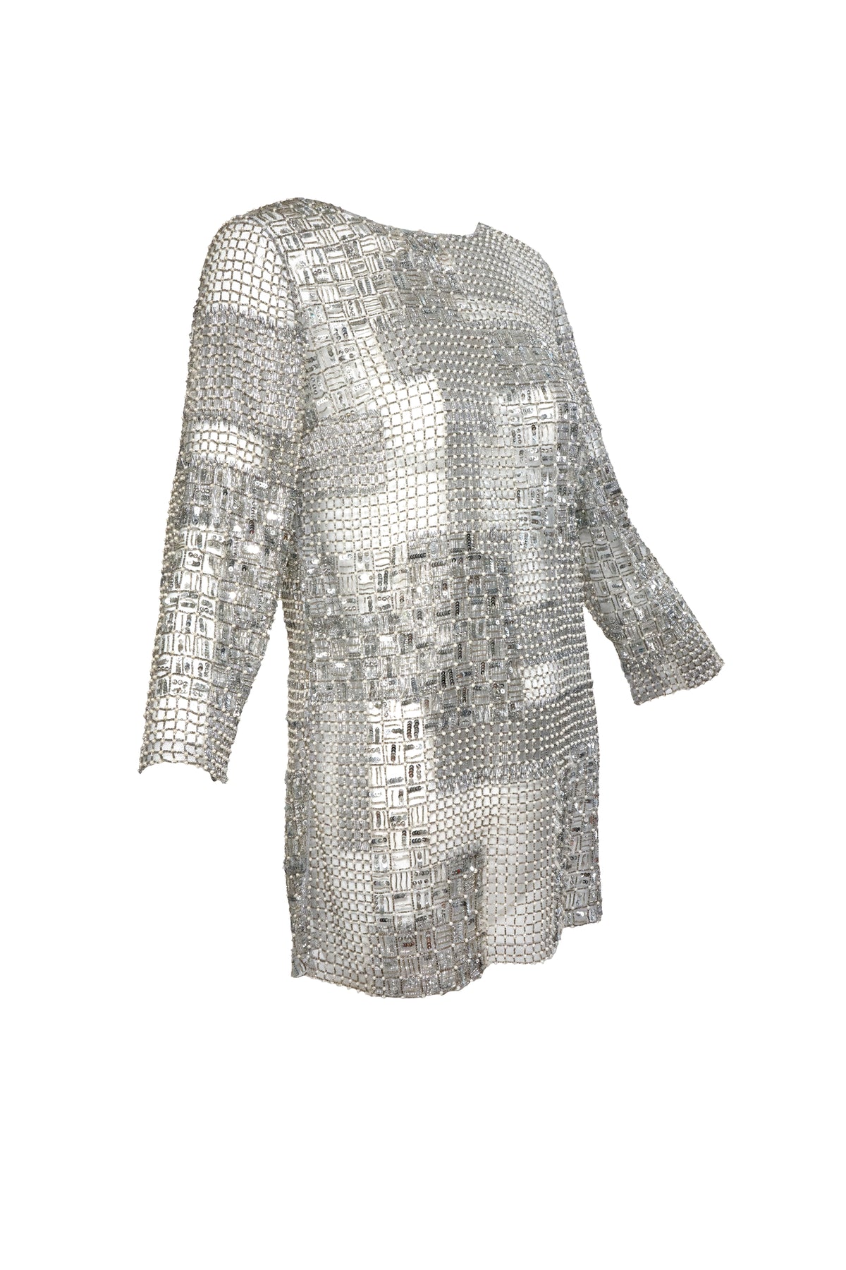 Oscar de La Renta Silver Pearl Beaded Shirt Size 4