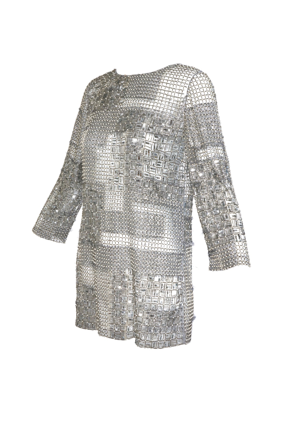 Oscar de La Renta Silver Pearl Beaded Shirt Size 4