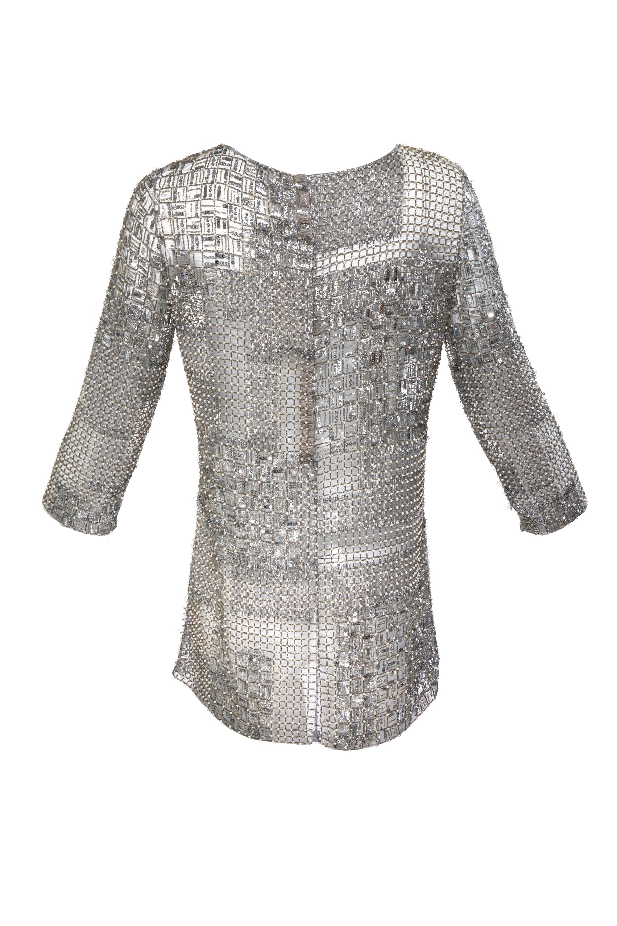 Oscar de La Renta Silver Pearl Beaded Shirt Size 4