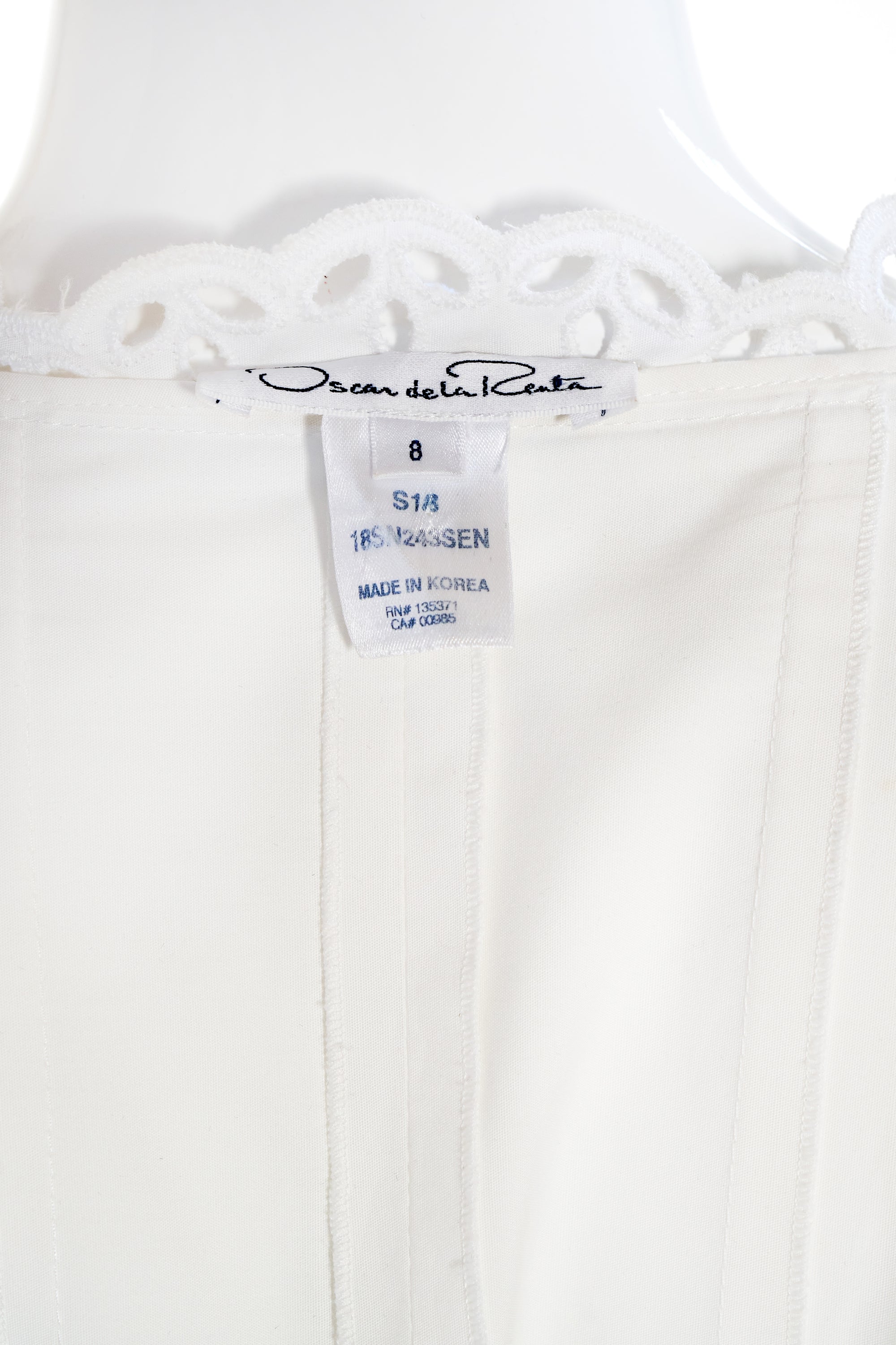 Oscar de La Renta White Cotton Shirt Dress Size 8