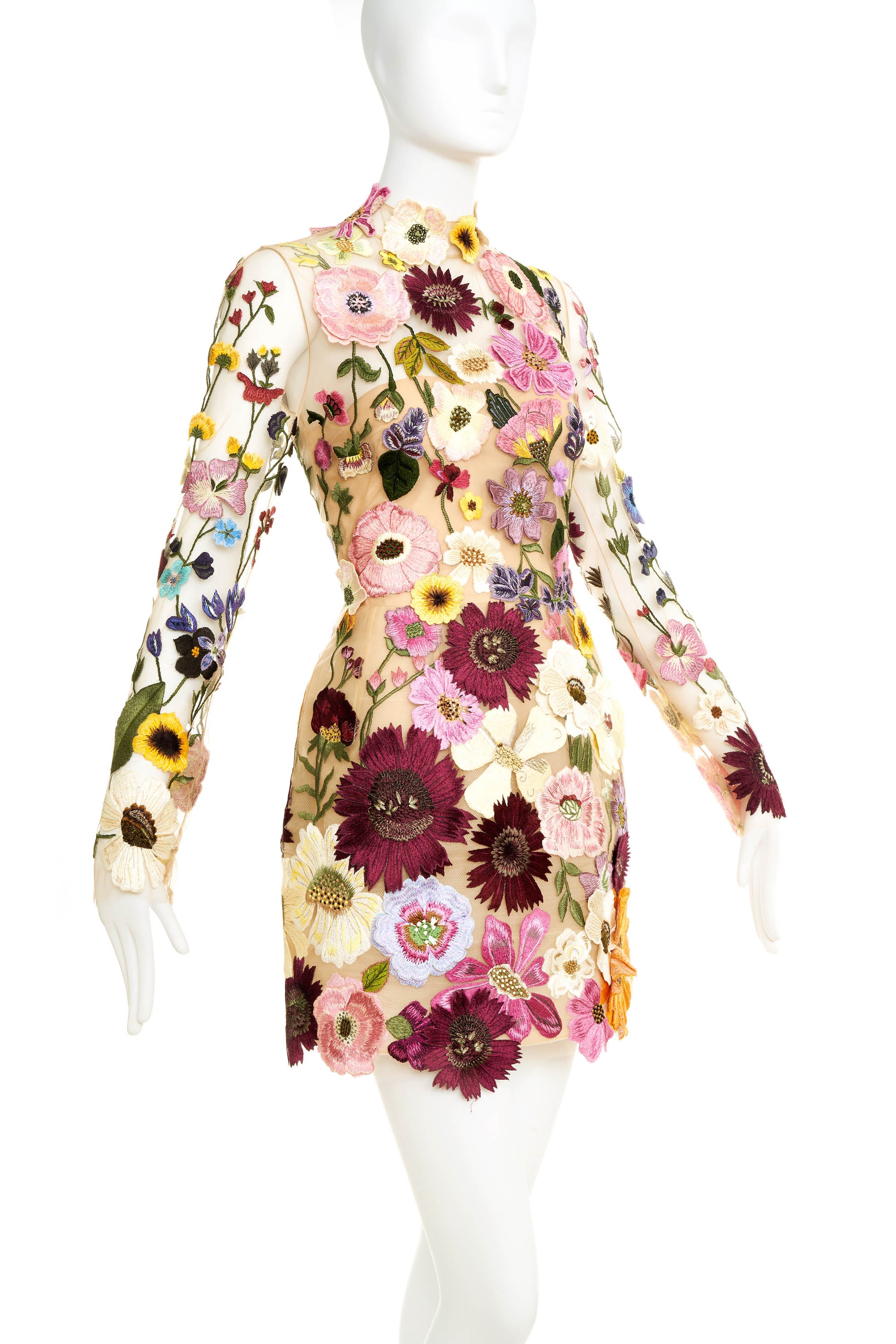 Oscar de La Renta Embellished and Embroidered Floral Long Sleeve Dress 6