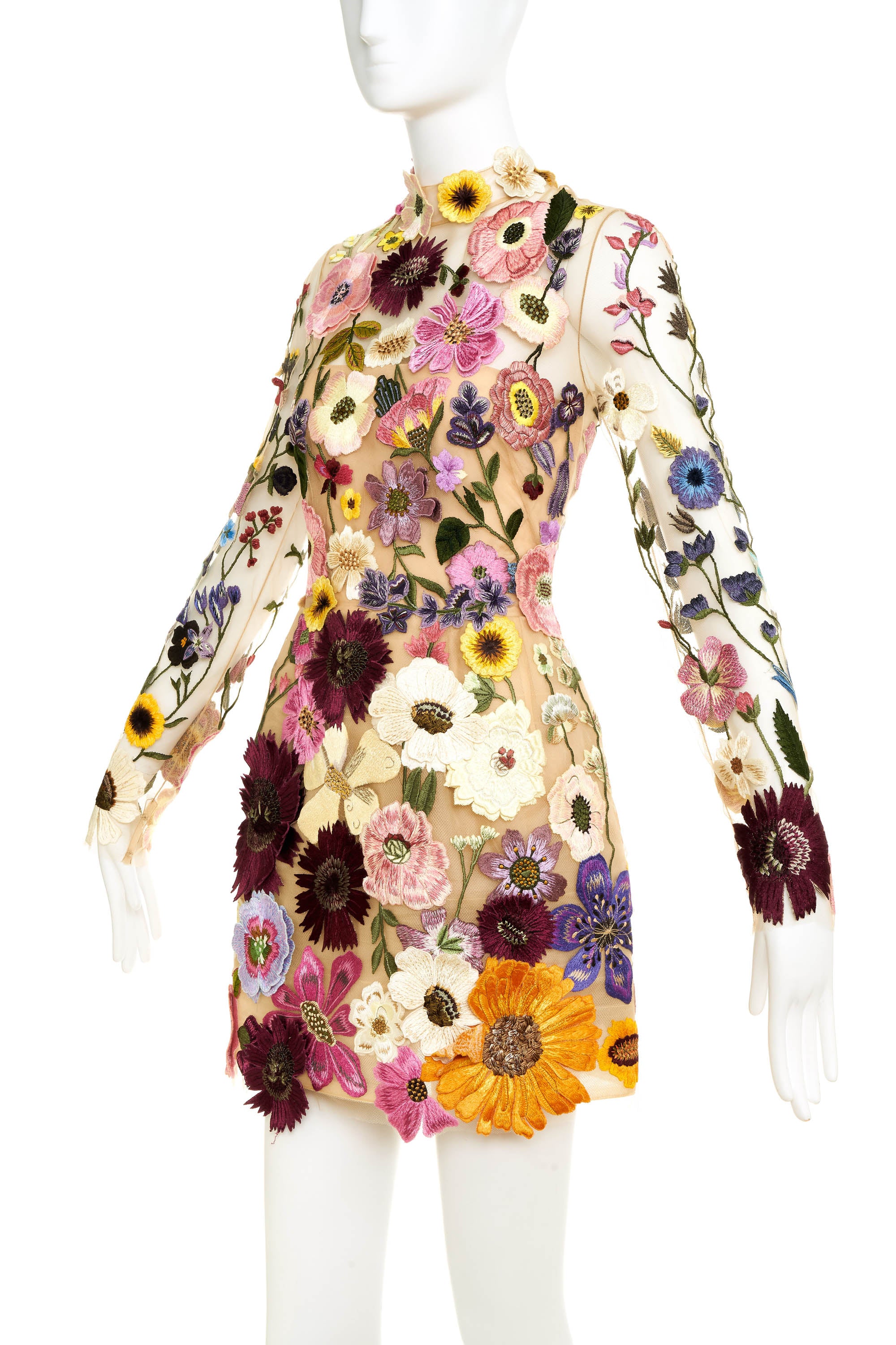 Oscar de La Renta Embellished and Embroidered Floral Long Sleeve Dress 6