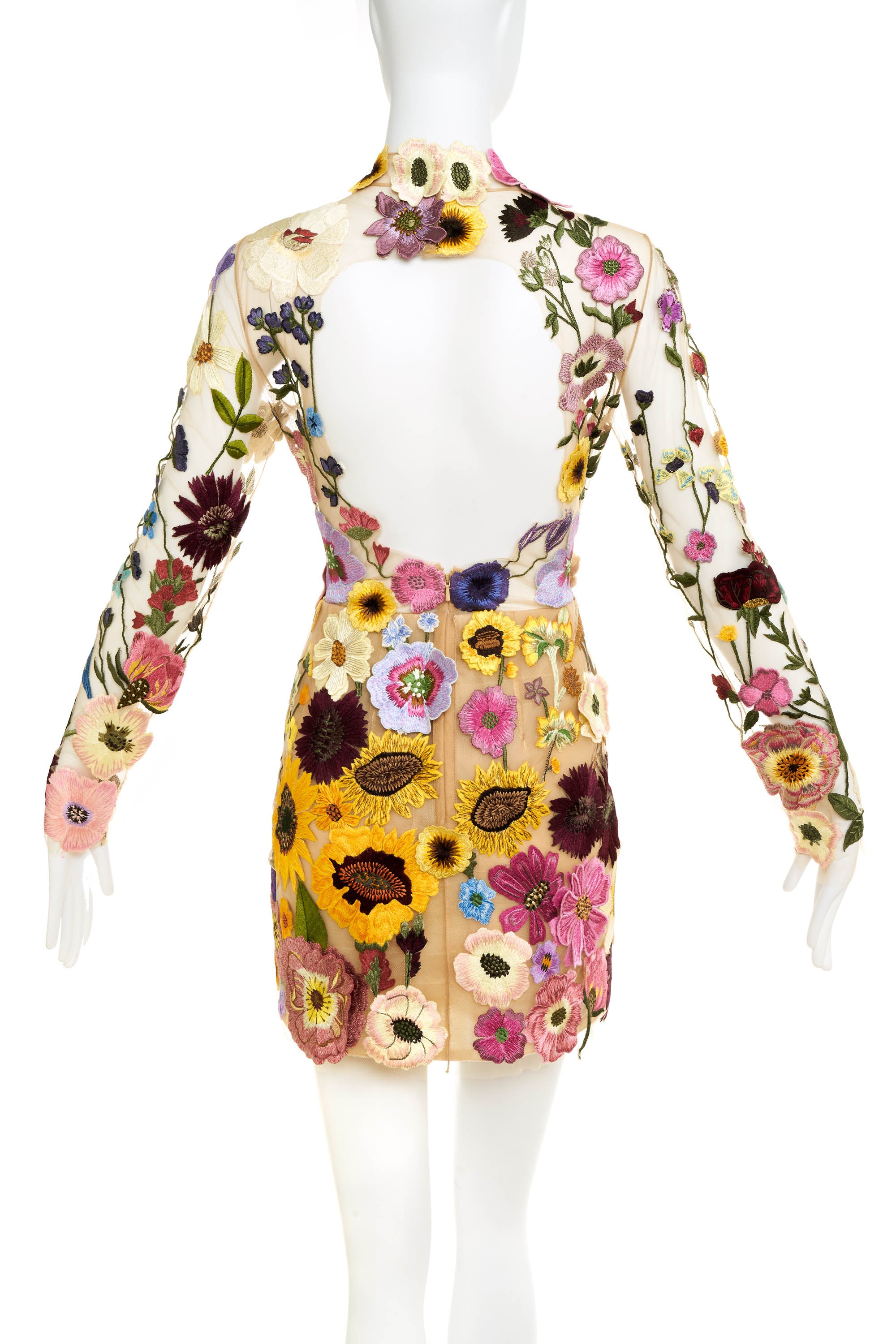 Oscar de La Renta Embellished and Embroidered Floral Long Sleeve Dress 6