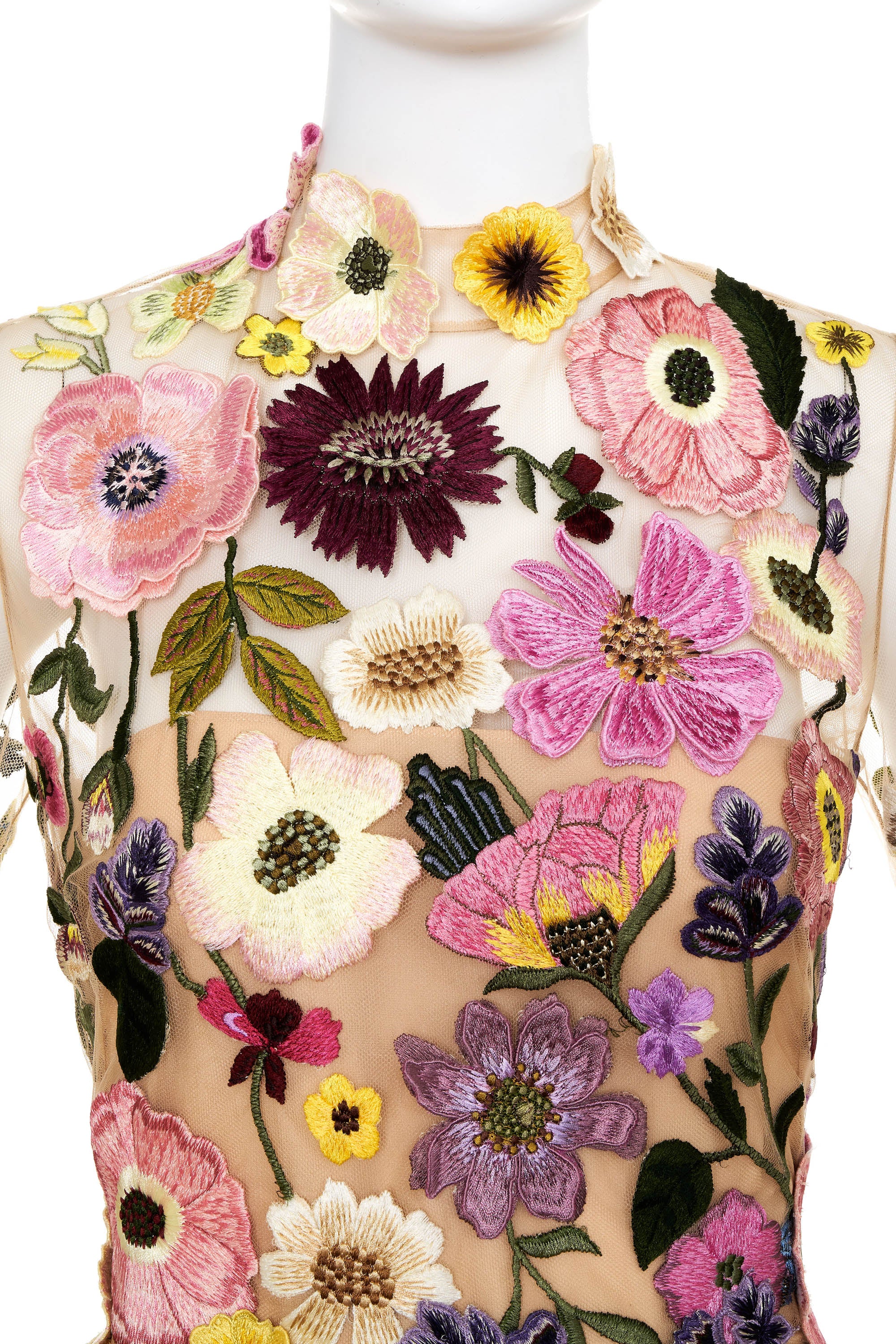 Oscar de La Renta Embellished and Embroidered Floral Long Sleeve Dress 6