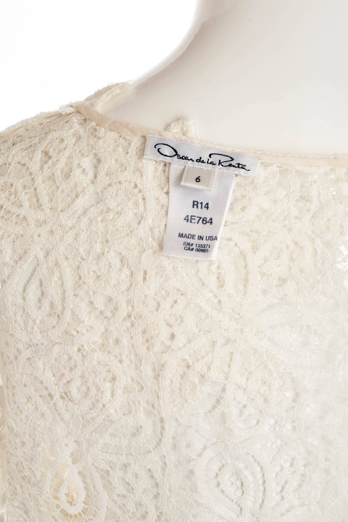 Oscar de la Renta White Lace 3/4 Sleeve Peplum Shirt