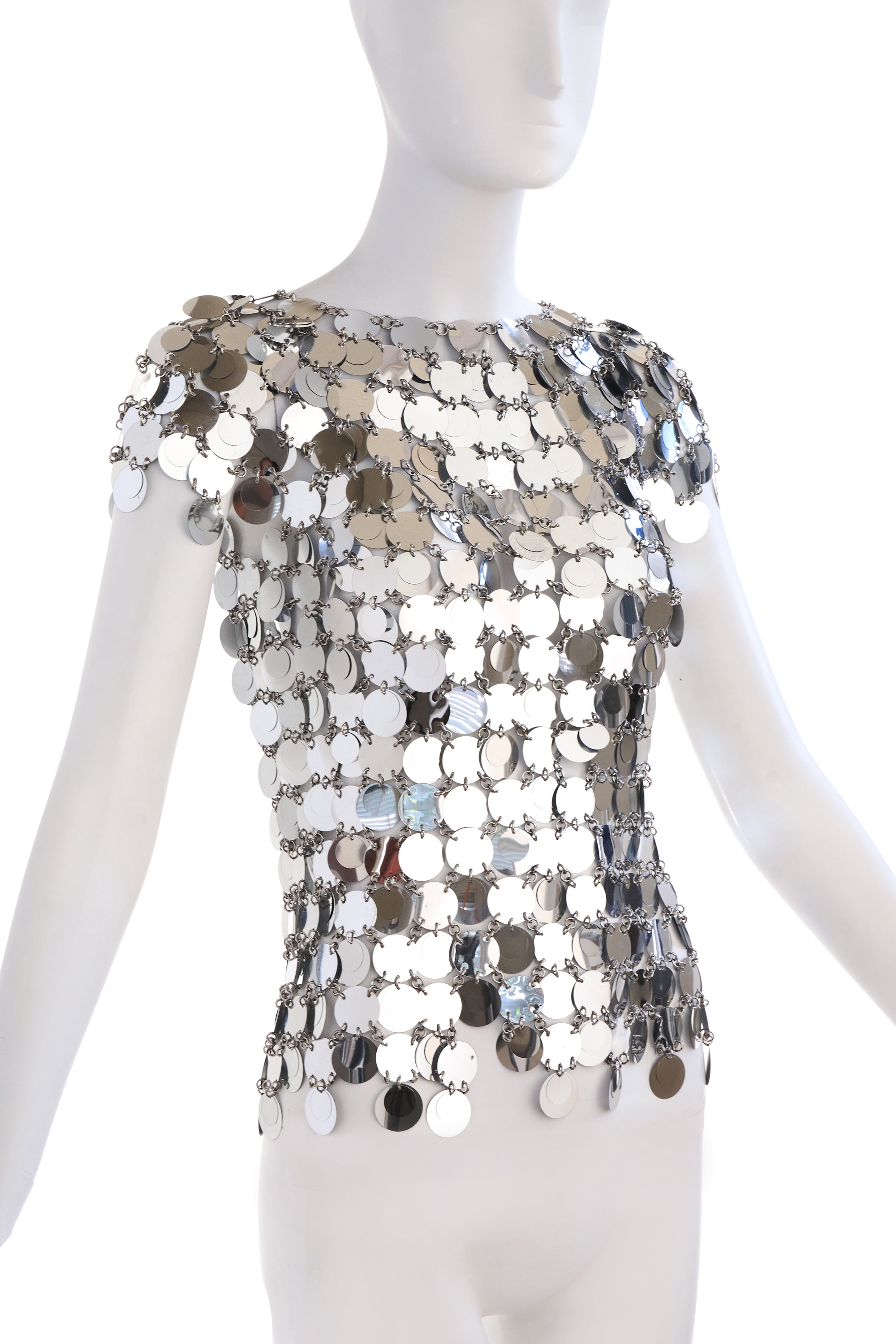 Paco Rabanne Silver Mirrored Discs Chain Disco Top