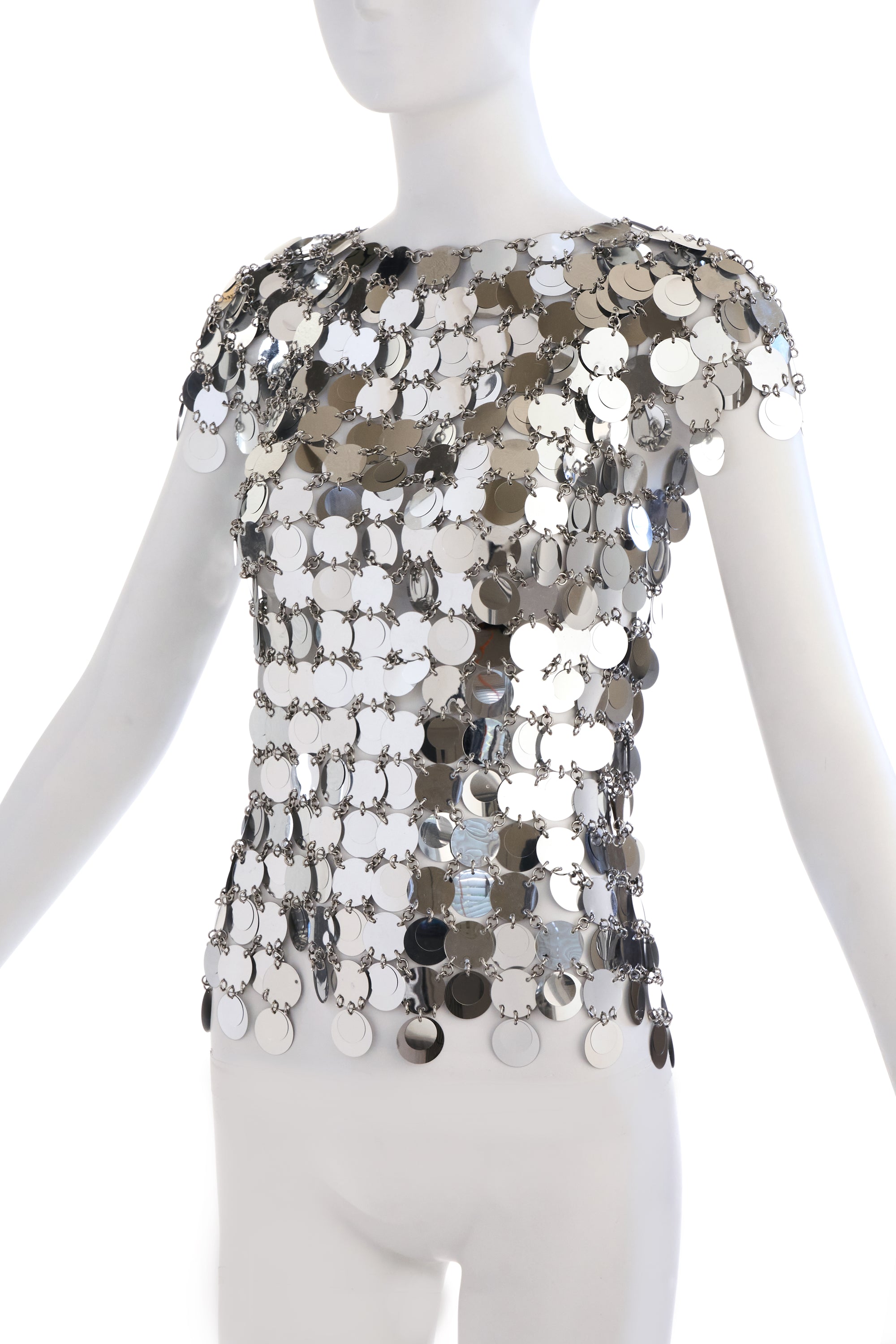 Paco Rabanne Silver Mirrored Discs Chain Disco Top