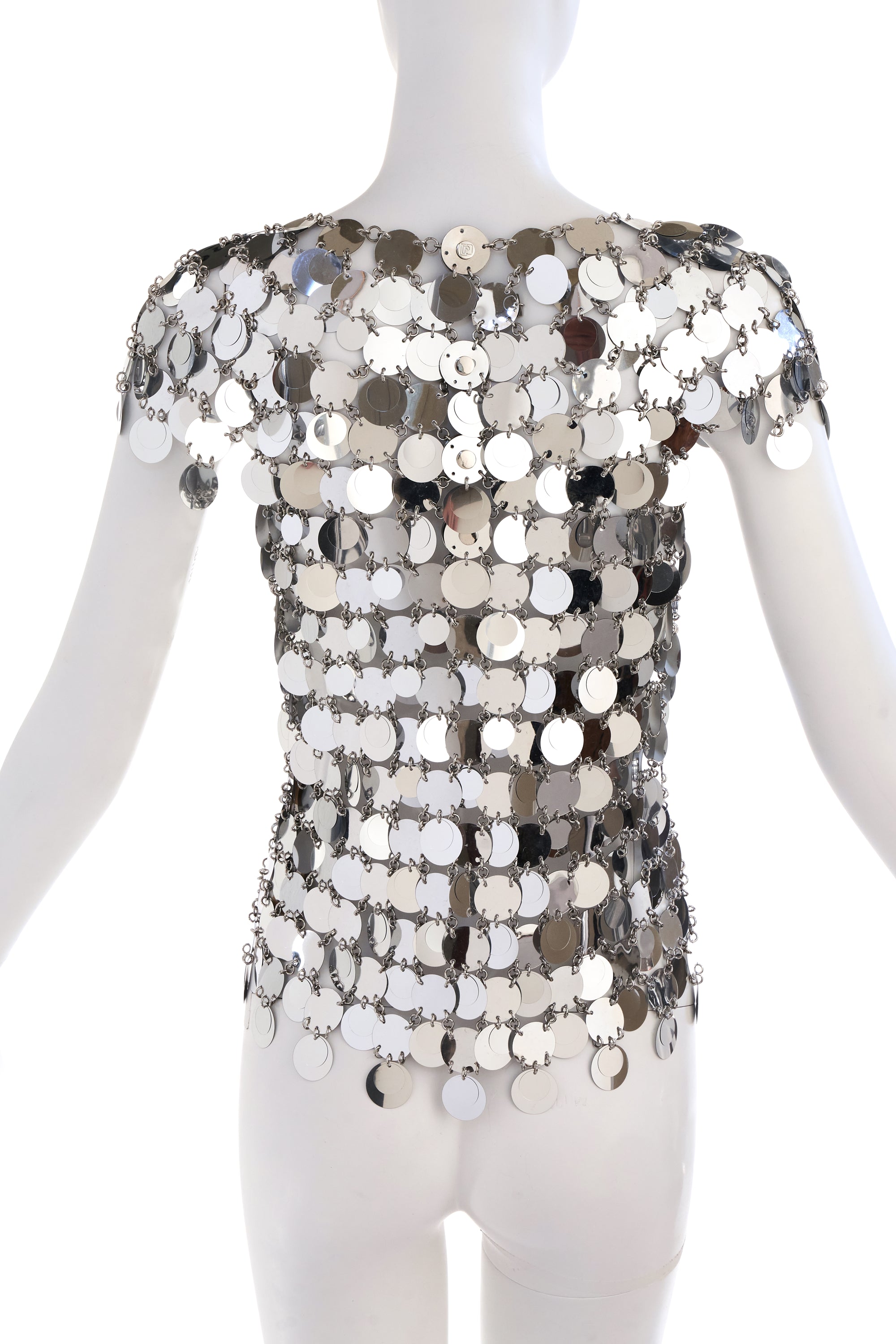 Paco Rabanne Silver Mirrored Discs Chain Disco Top