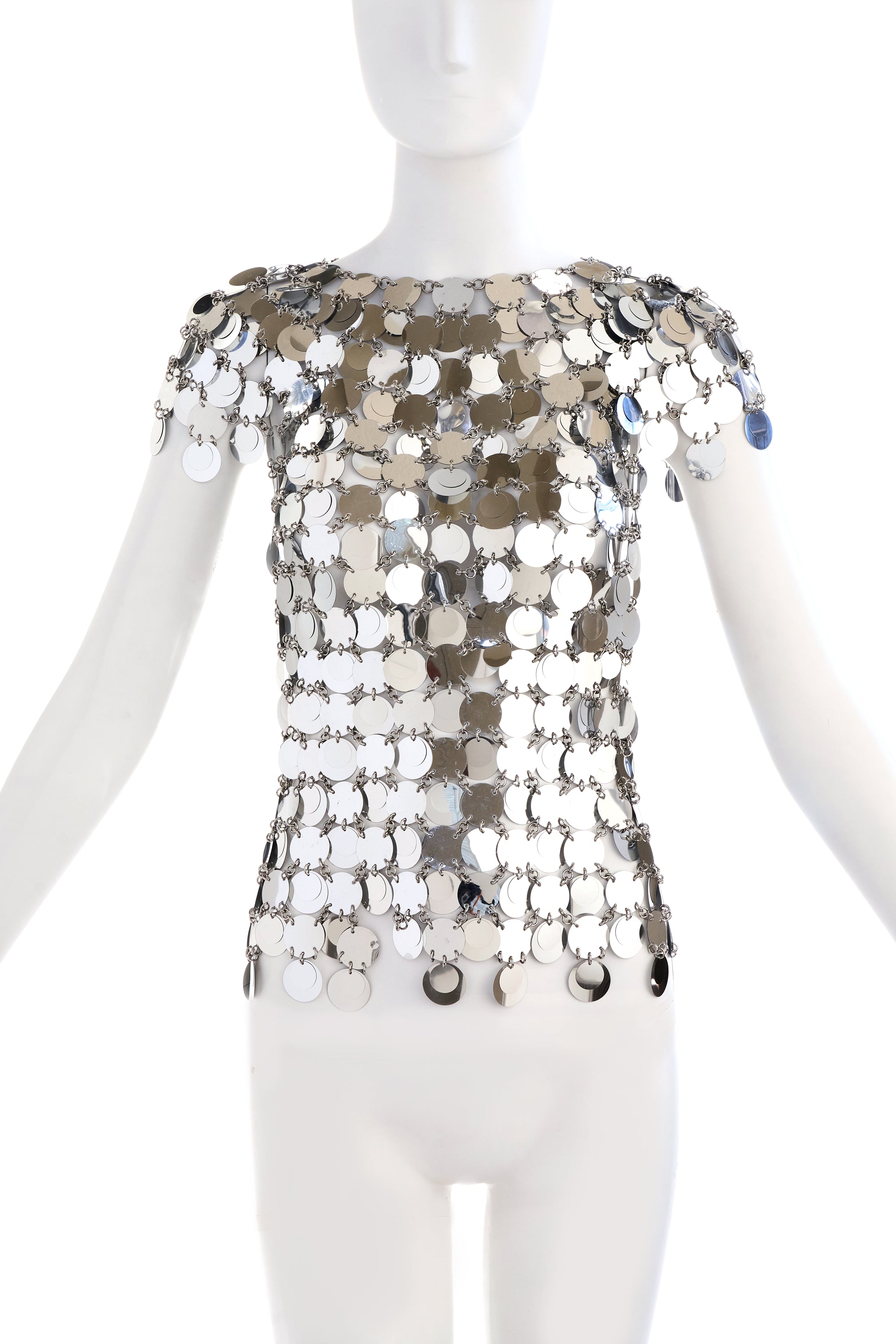 Paco Rabanne Silver Mirrored Discs Chain Disco Top