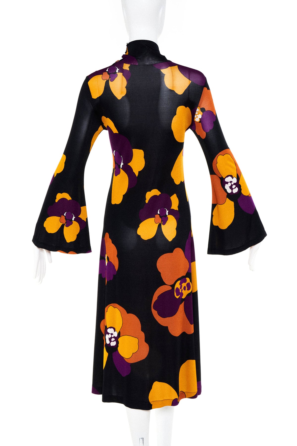 Pas Pour Tor Black with Orange and Purple Flowers Long Sleeve Dress