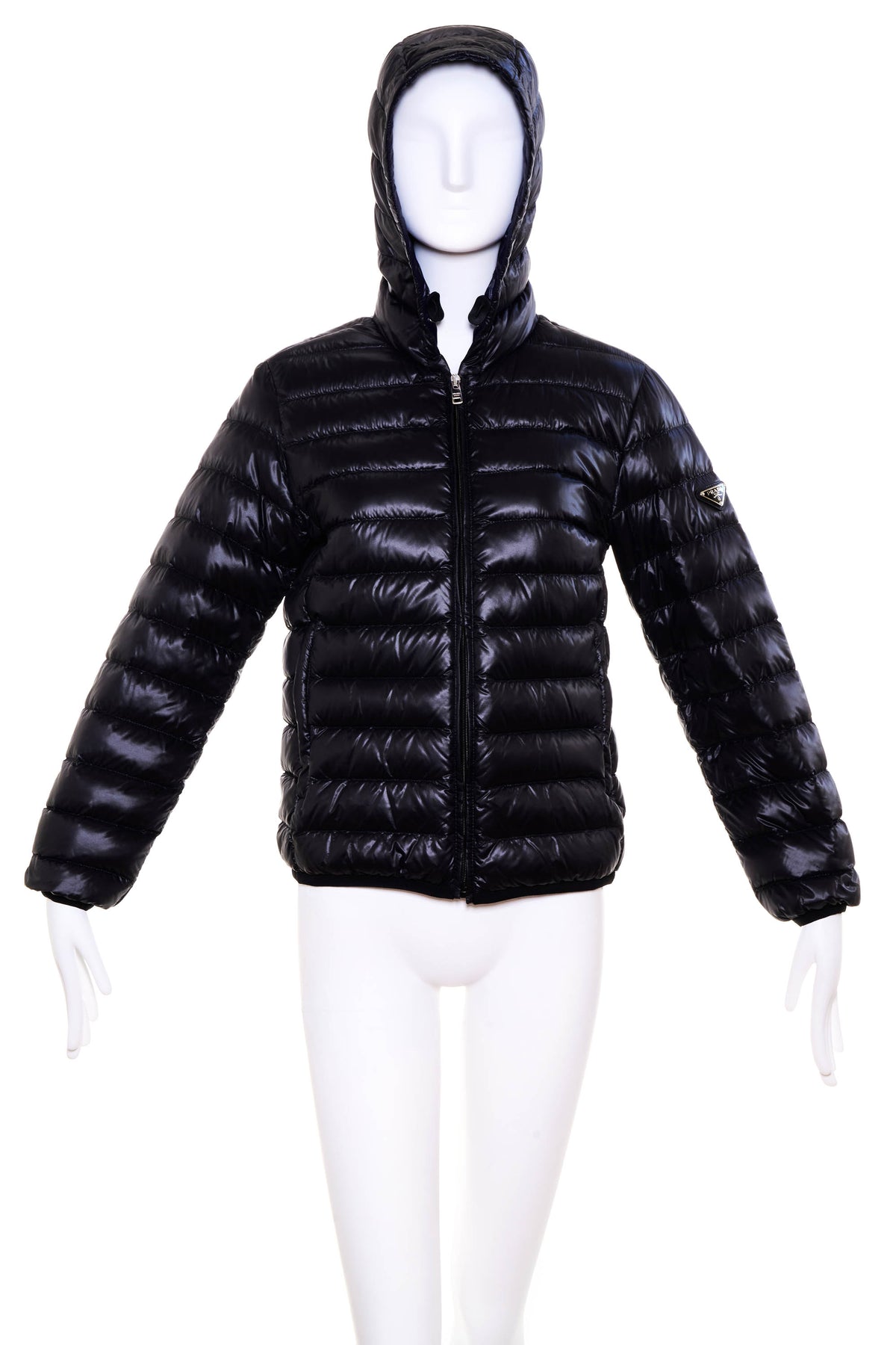 Prada Navy Black Trim Piumino Down Puffer Jacket Size 40/4