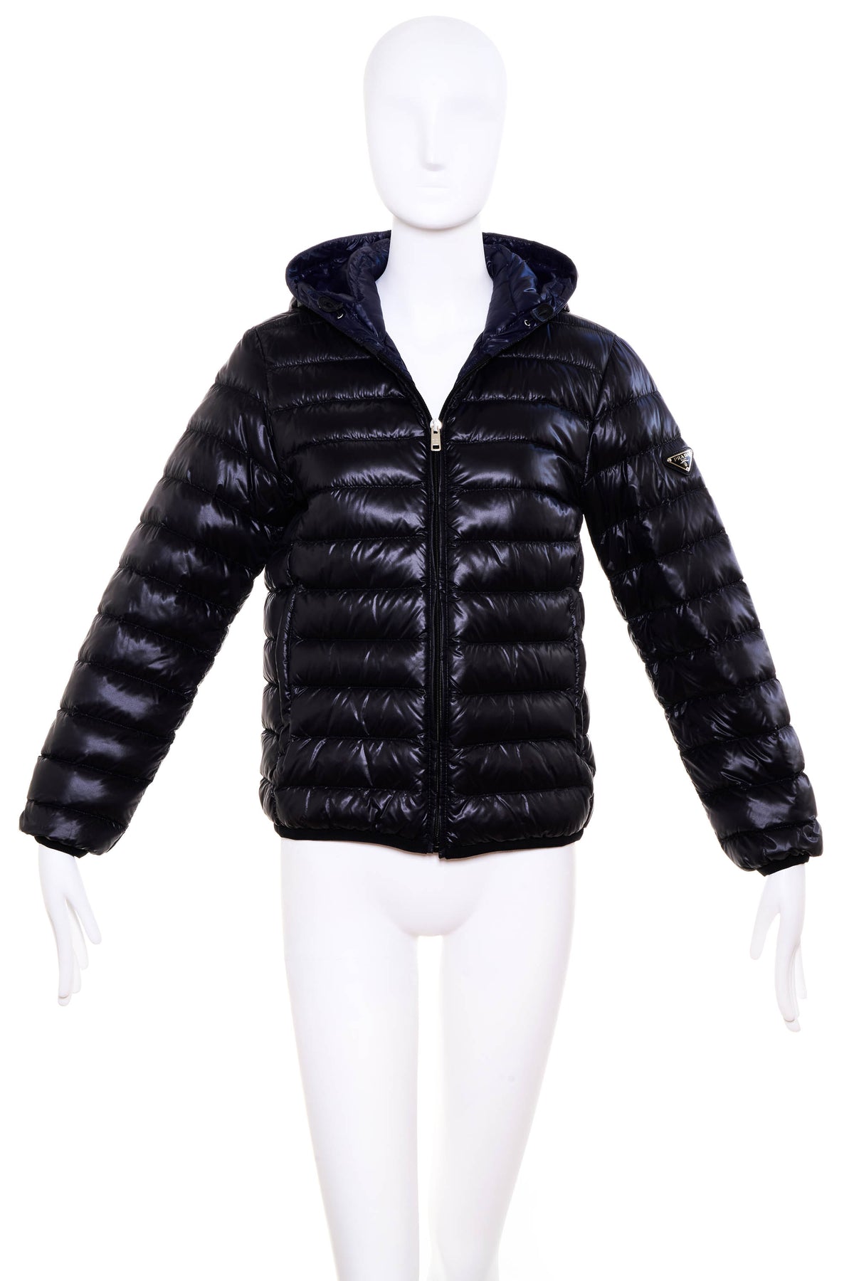 Prada Navy Black Trim Piumino Down Puffer Jacket Size 40/4