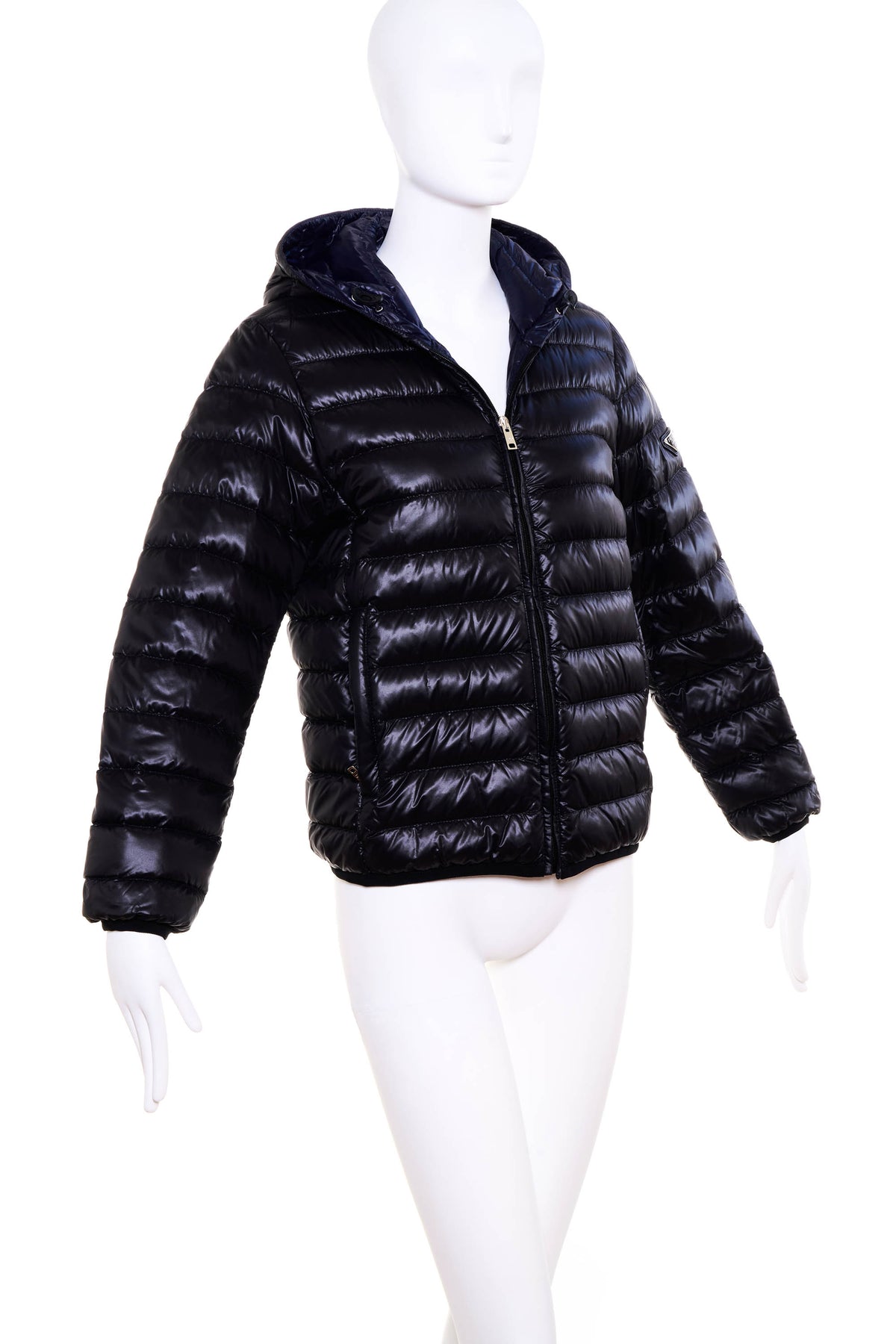 Prada Navy Black Trim Piumino Down Puffer Jacket Size 40/4