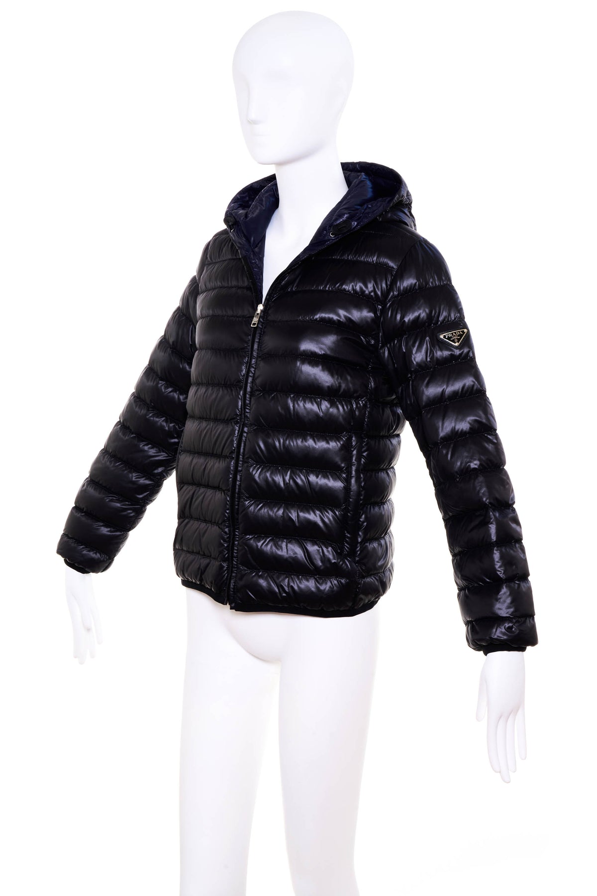 Prada Navy Black Trim Piumino Down Puffer Jacket Size 40/4