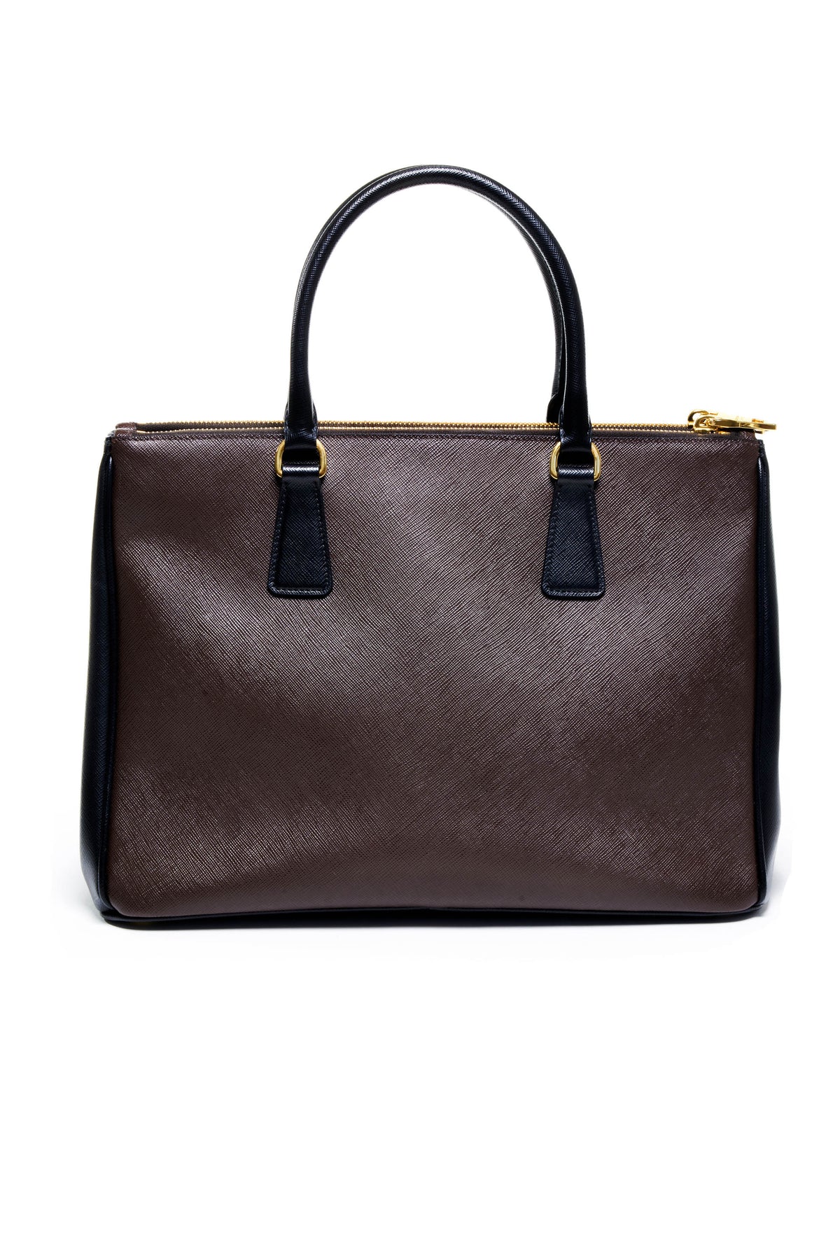 Prada Brown and Black Saffiano Galleria Double Zip Tote Purse