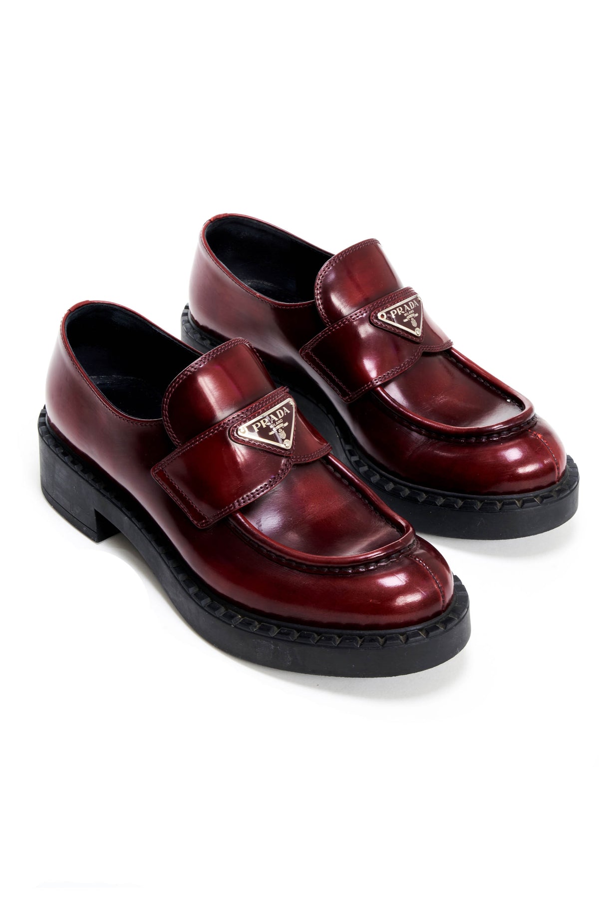 Prada Burgundy Loafers Porpora Fume Size 37.5