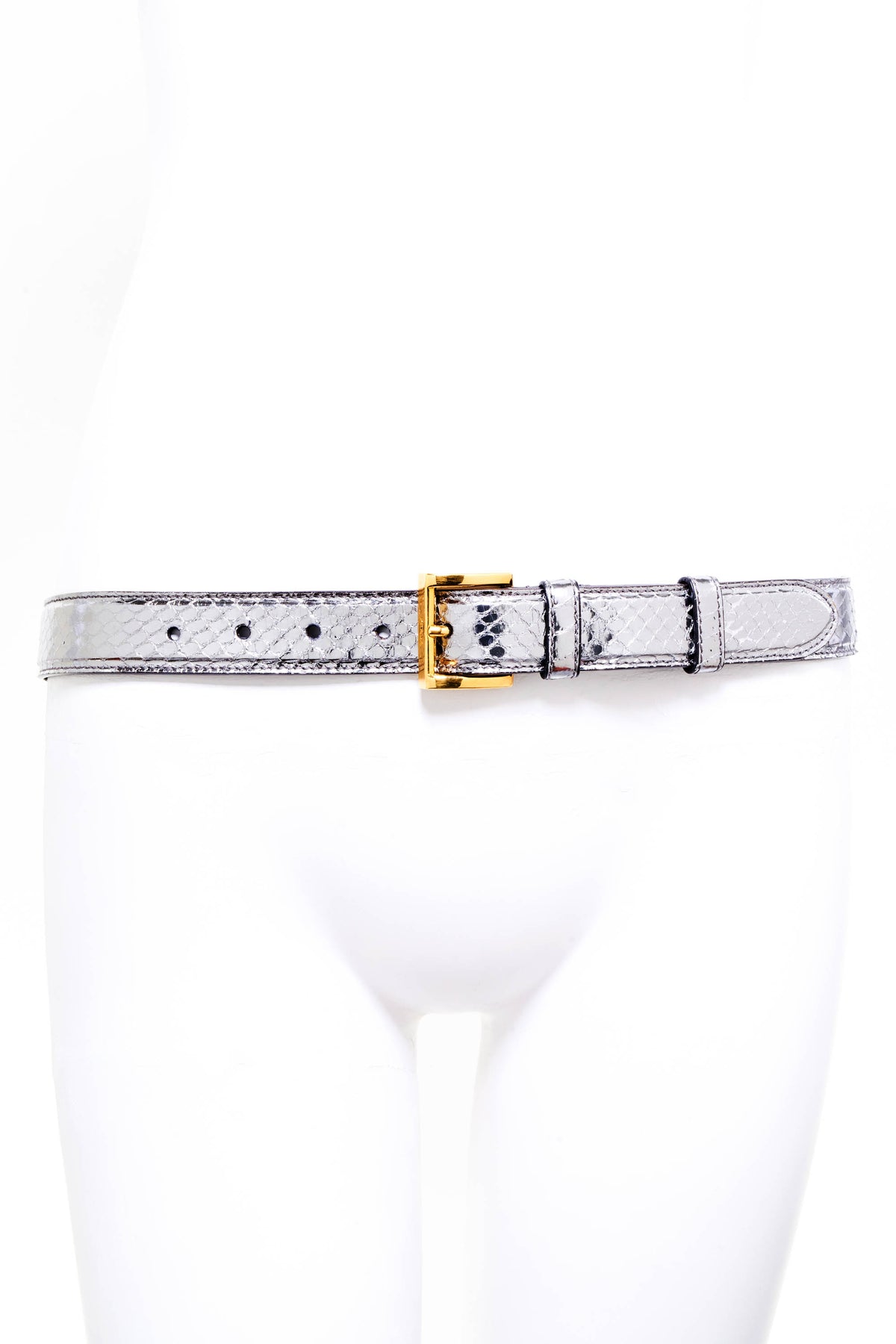 Prada Silver Snakeskin Pattern Belt Size 80/32