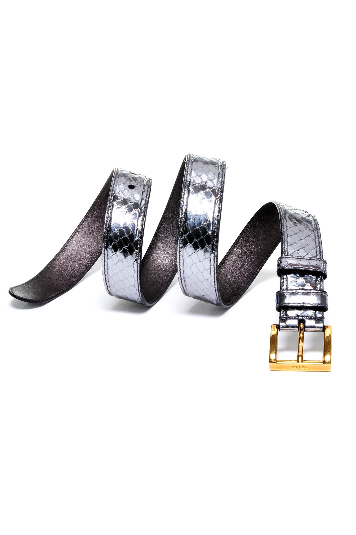 Prada Silver Snakeskin Pattern Belt Size 80/32