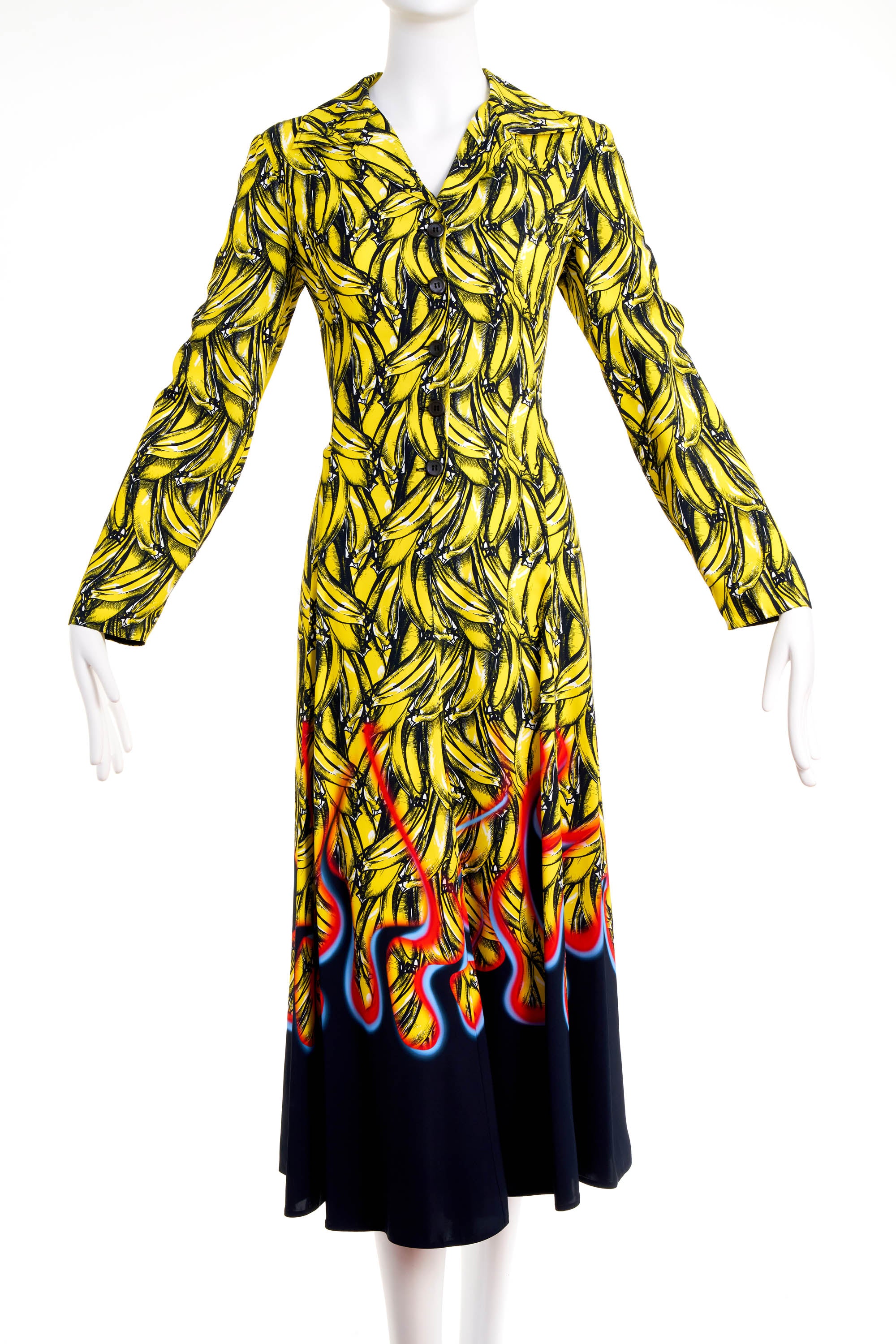 Prada Bananas Flame Print Shirt Dress Size 40