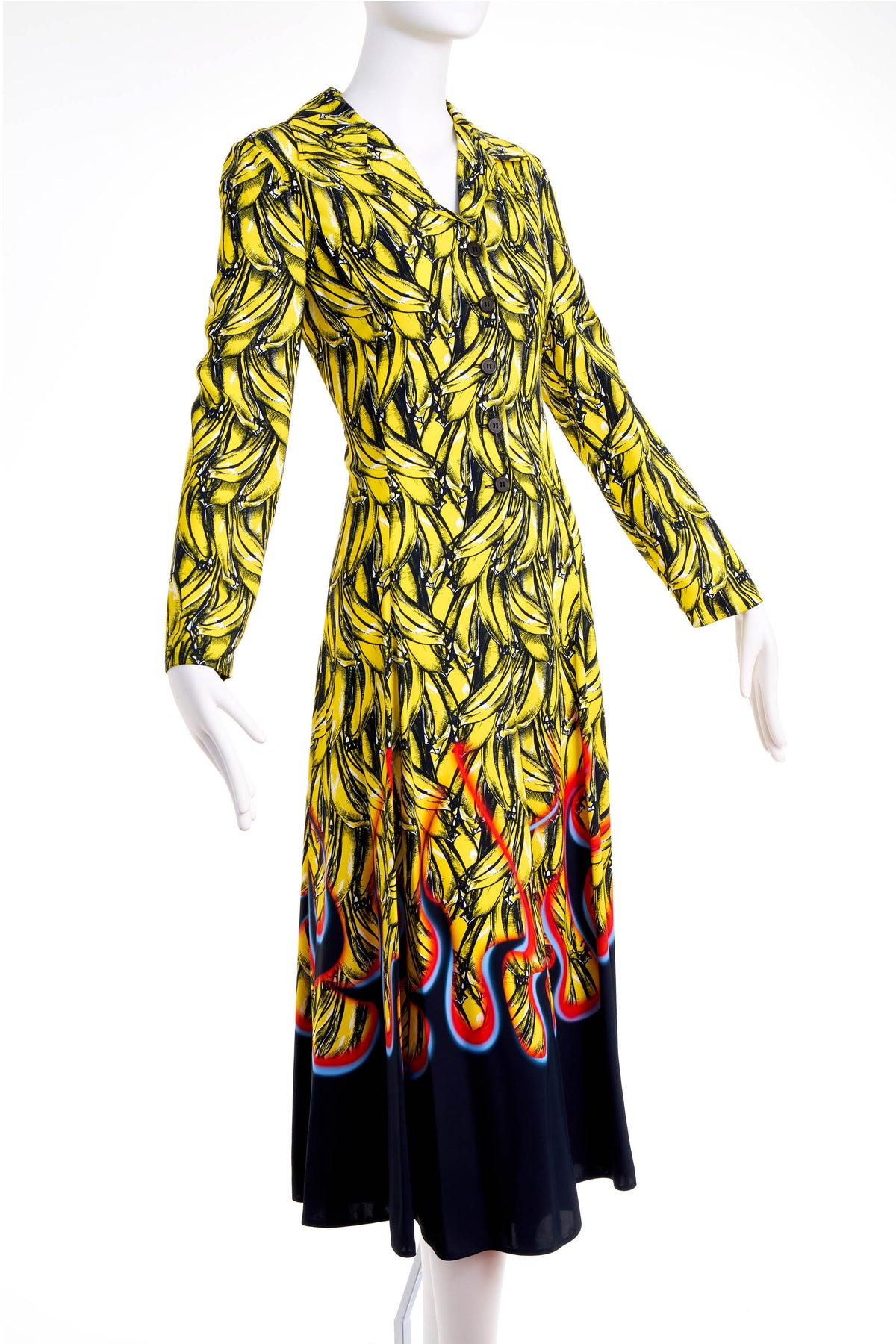 Prada Bananas Flame Print Shirt Dress Size 40