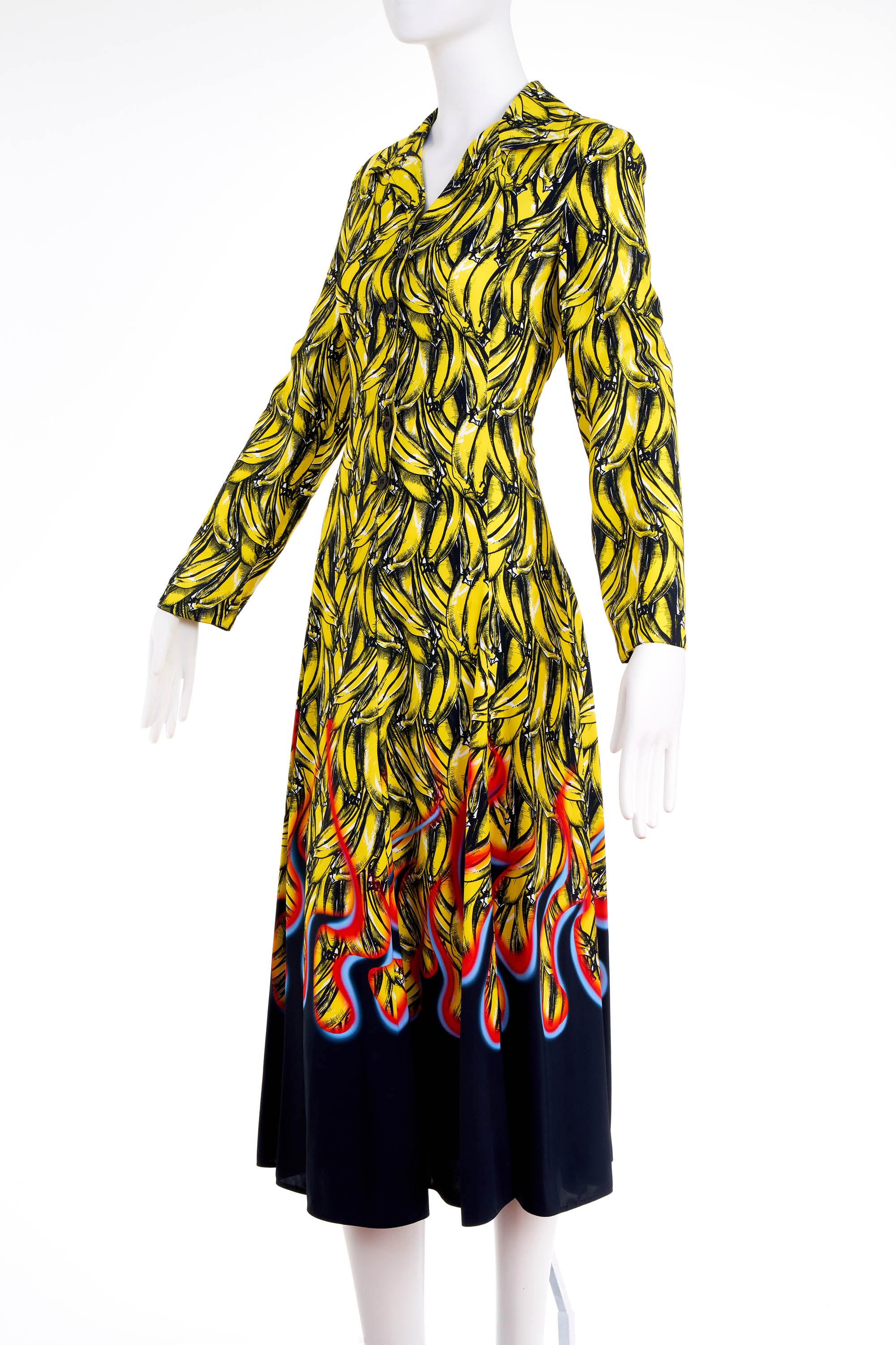 Prada Bananas Flame Print Shirt Dress Size 40