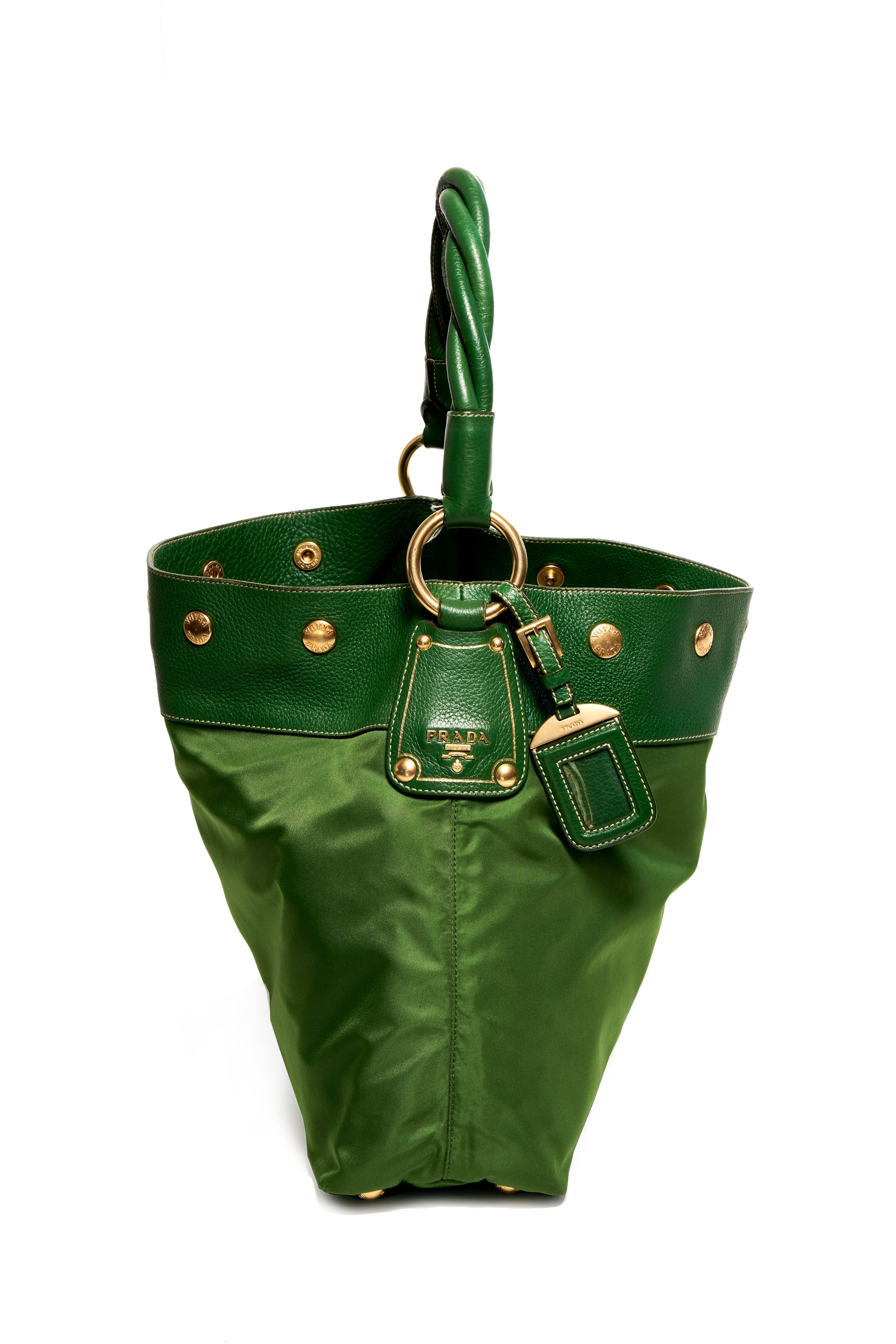 Prada Green Nylon Top Handle Tessuto Bag