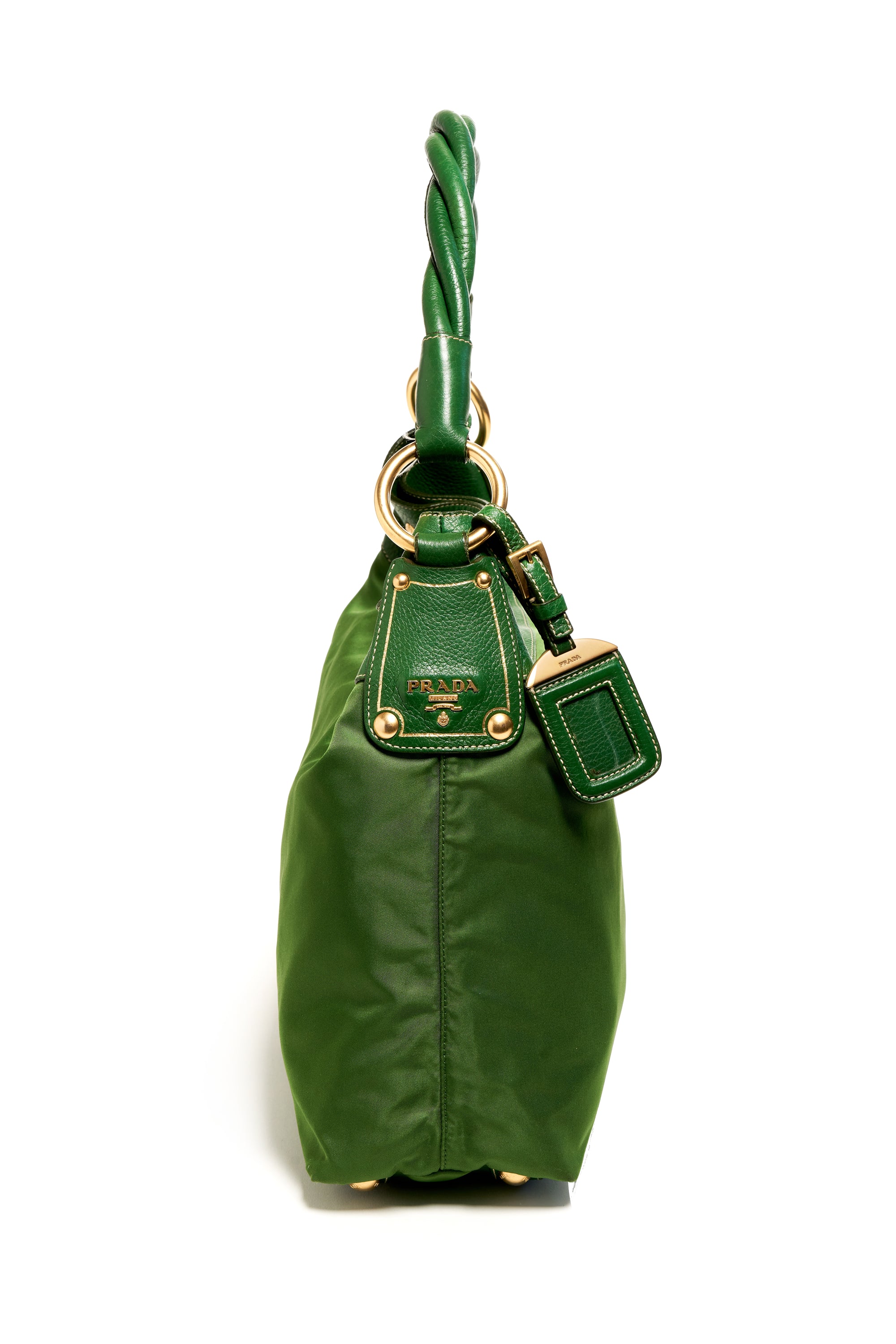 Prada Green Nylon Top Handle Tessuto Bag