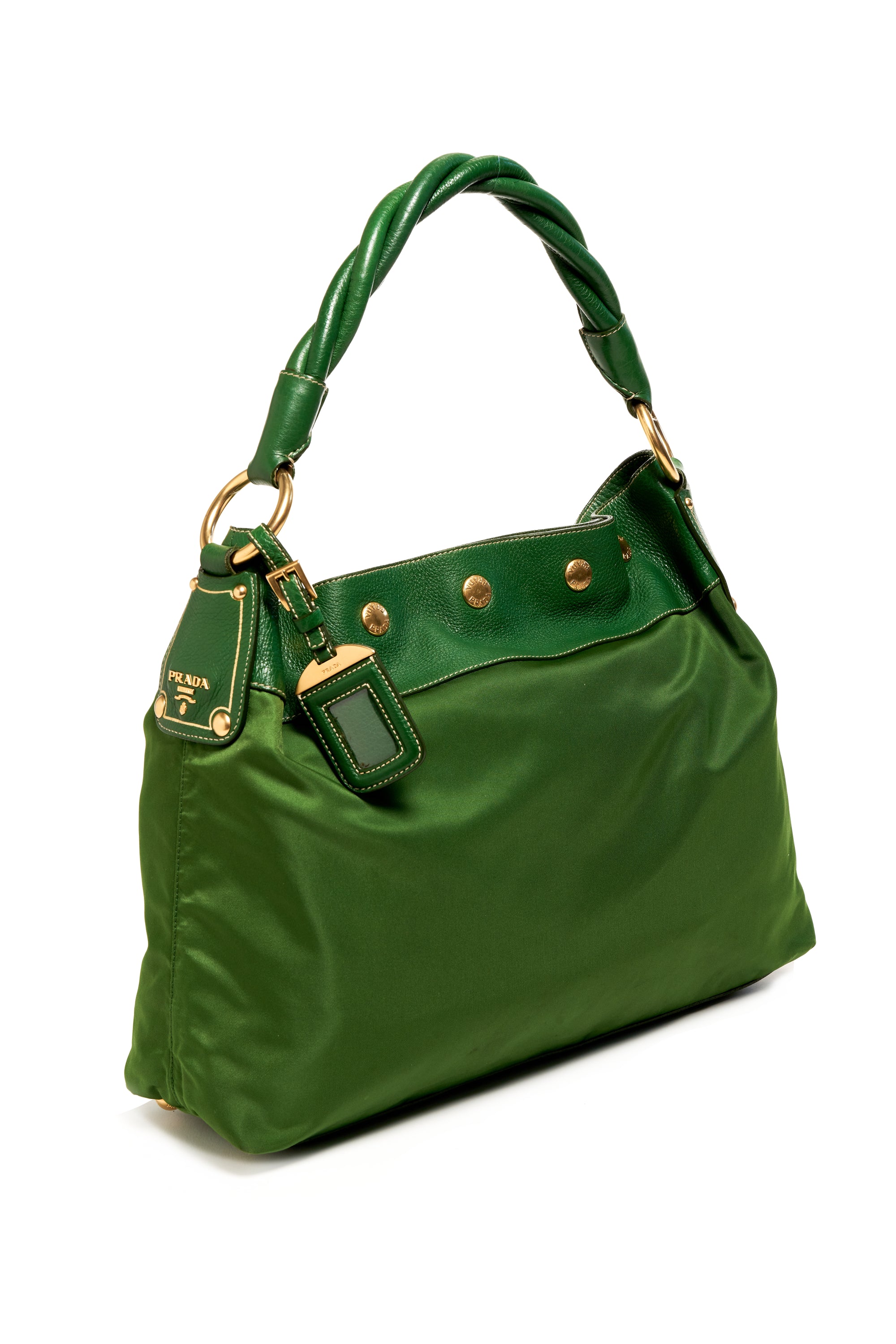 Prada Green Nylon Top Handle Tessuto Bag