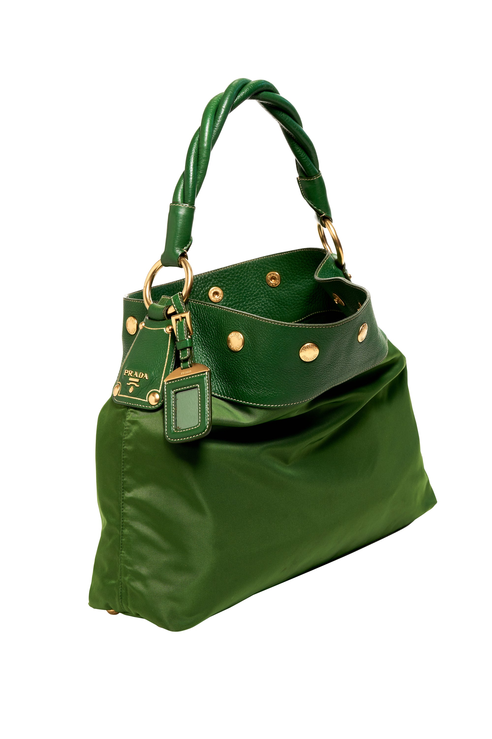 Prada Green Nylon Top Handle Tessuto Bag