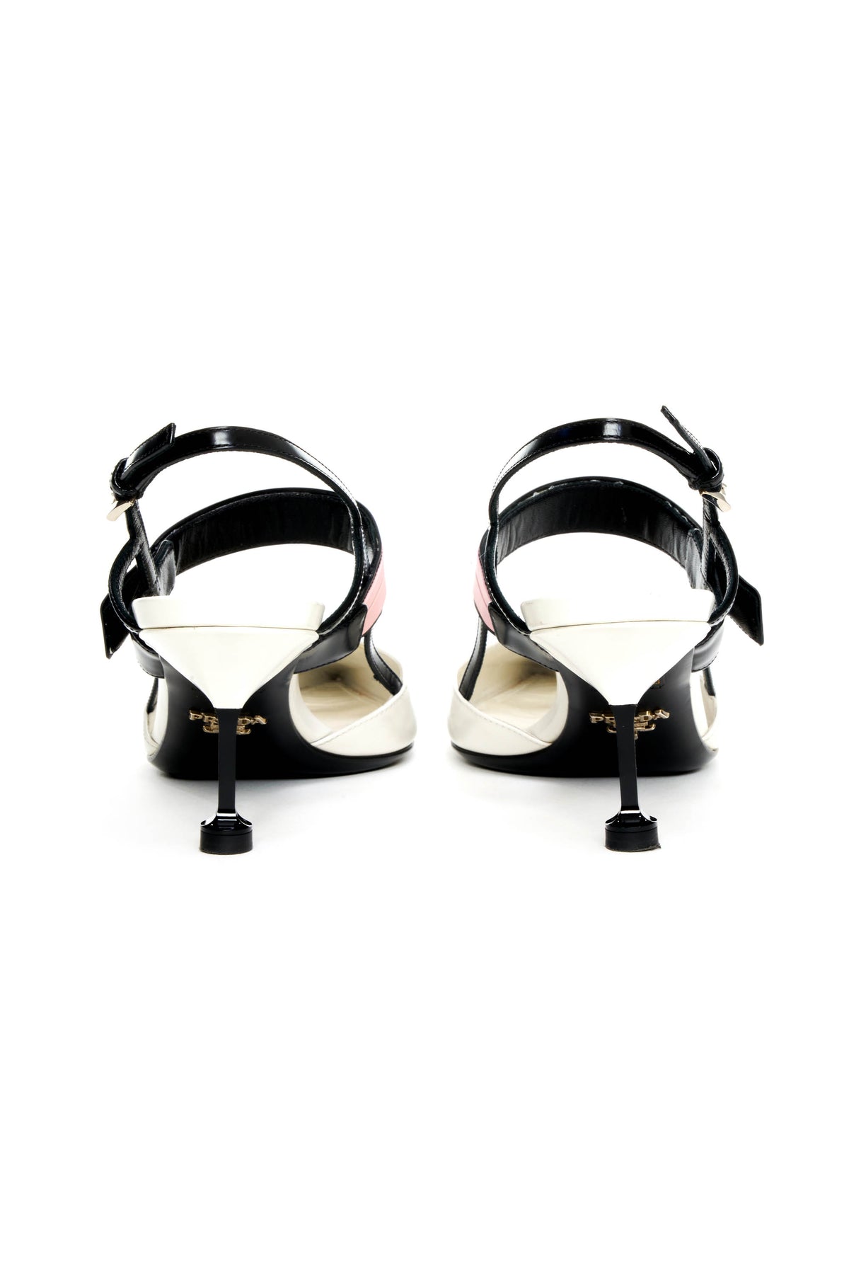 Prada Black and White Pink Strap Slingback Vamp Heels Size 37