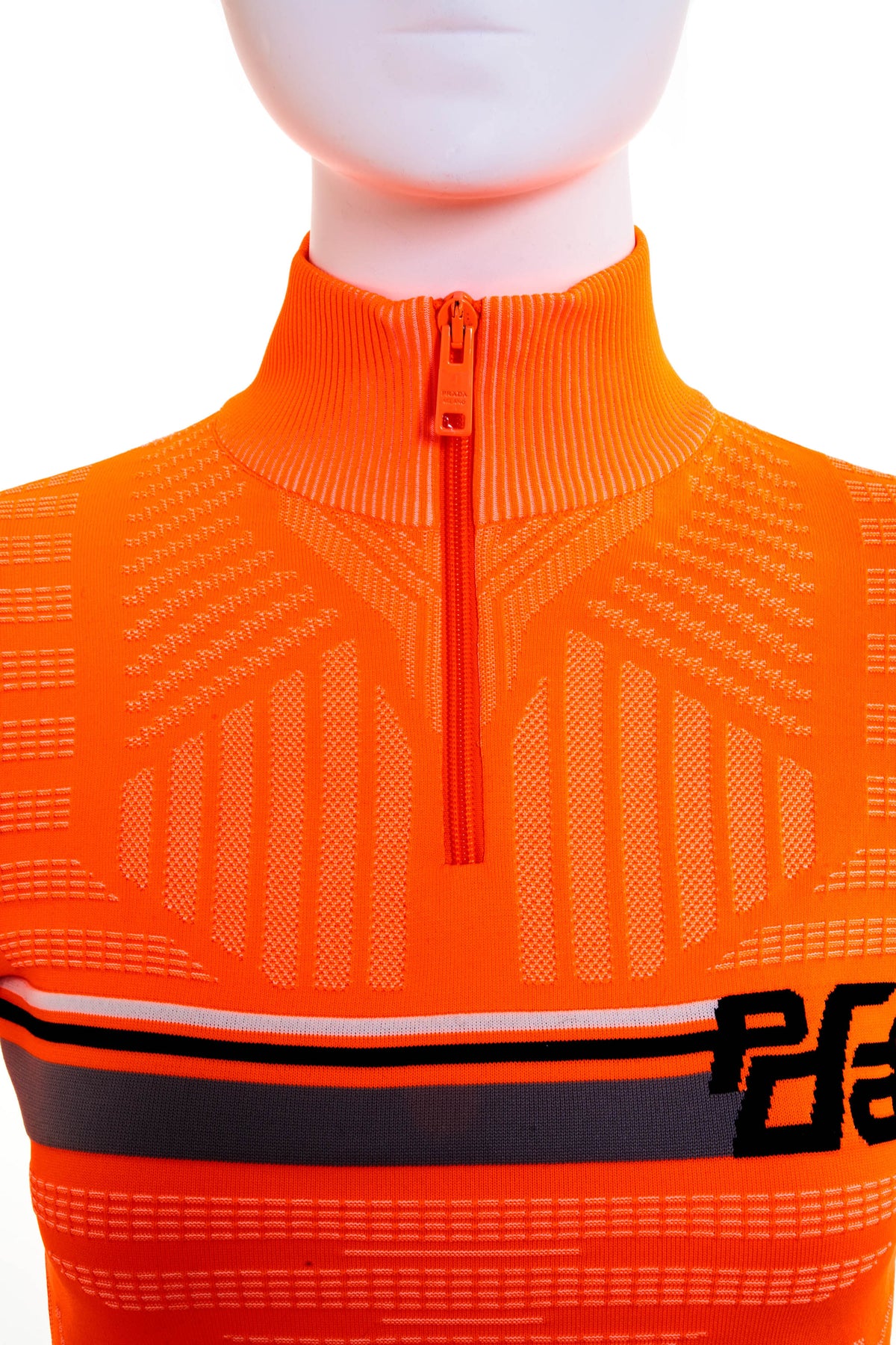 Prada Orange Half-Zip Sport Sweater With Tech Pattern