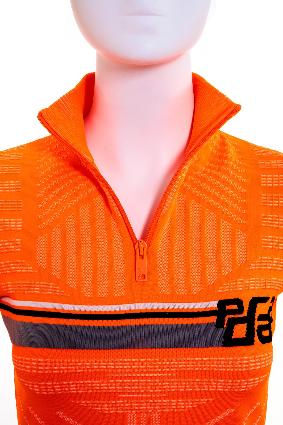 Prada Orange Half-Zip Sport Sweater With Tech Pattern