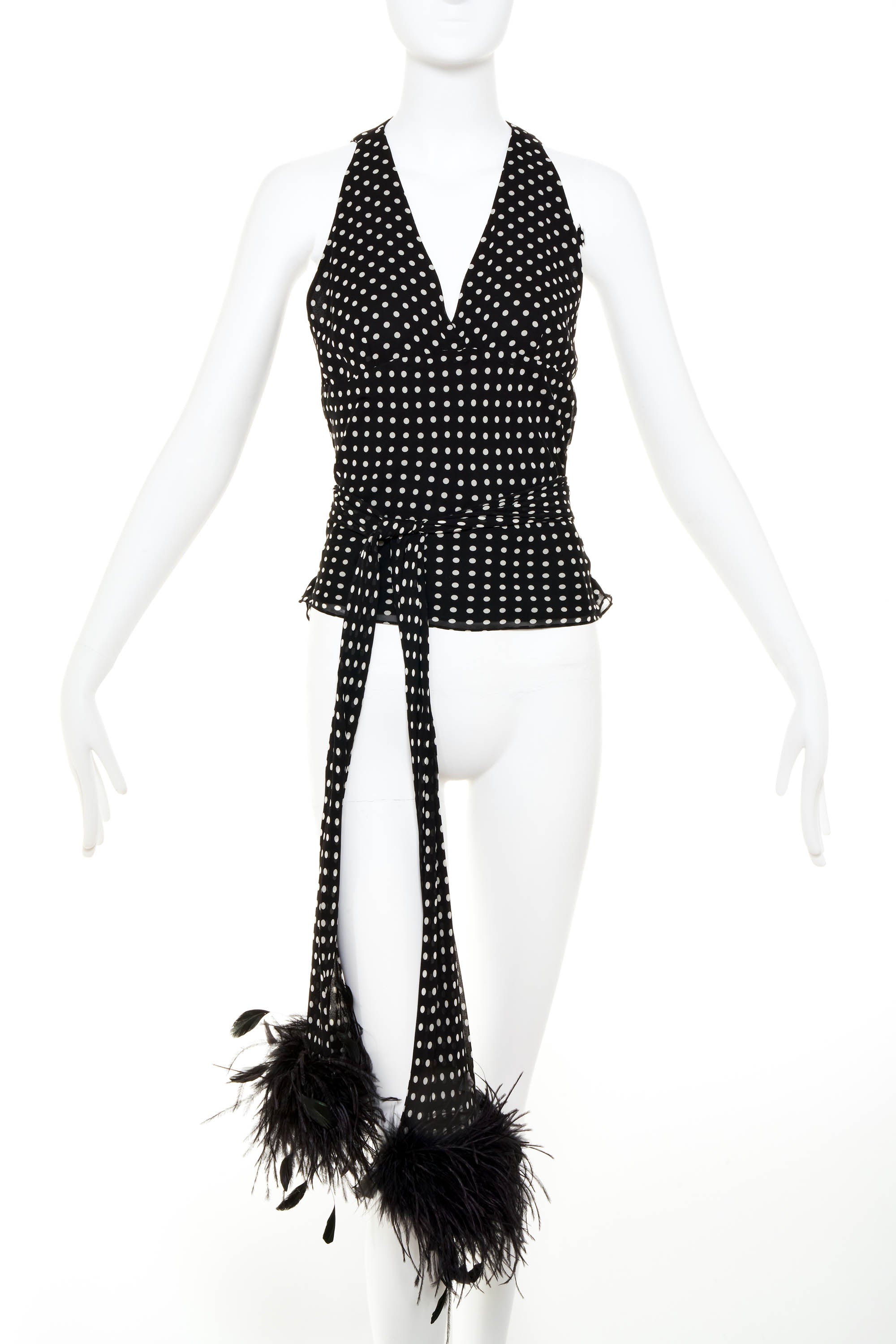 Ralph Lauren Black Polka Dot Tie Sleeveless Top