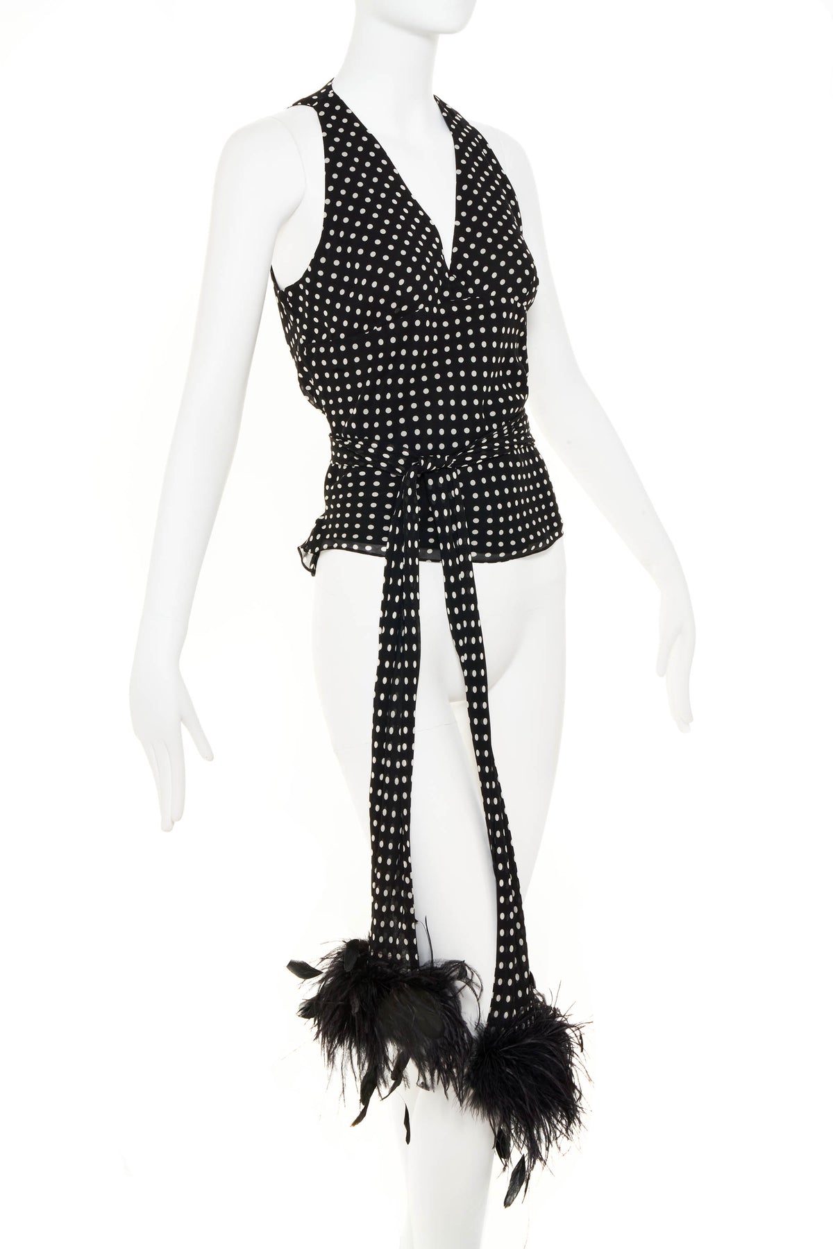 Ralph Lauren Black Polka Dot Tie Sleeveless Top