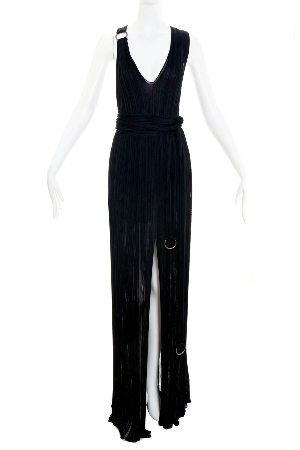 Roberto Cavalli Black Pleat Jersey Halter Maxi Dress Size 40