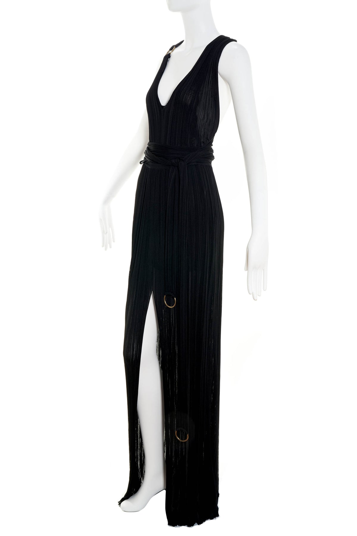 Roberto Cavalli Black Pleat Jersey Halter Maxi Dress Size 40