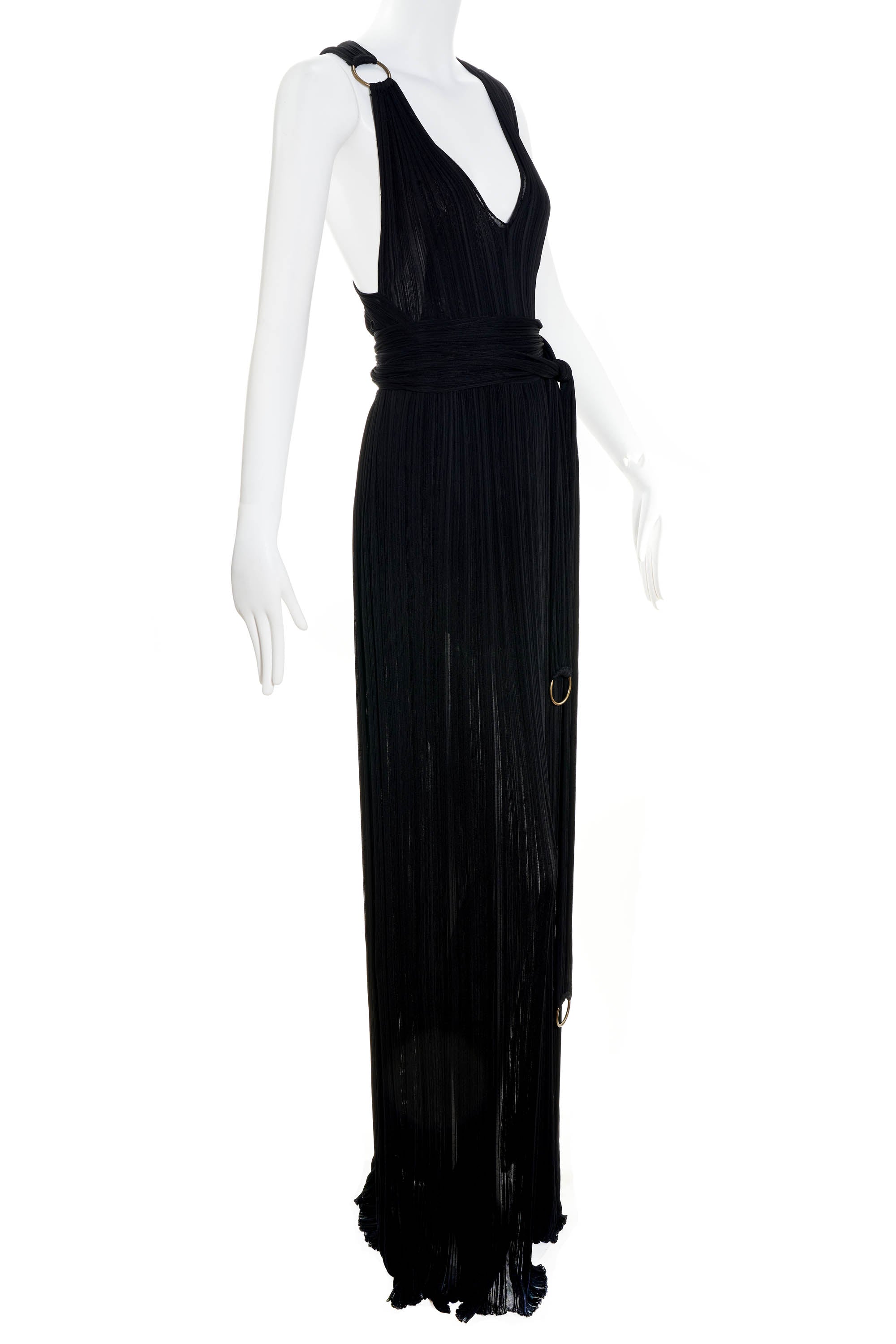 Roberto Cavalli Black Pleat Jersey Halter Maxi Dress Size 40